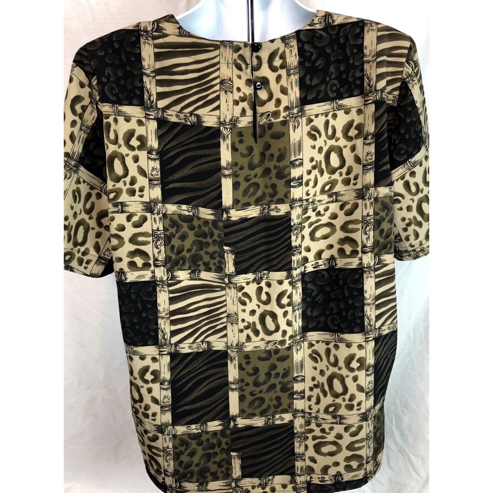 Vintage Vintage Modern Essentials Blouse XL Brown Animal Print Short Sleeves Round Neck Womens Size XL / US 12-14 / IT 48-50 - 3 Thumbnail