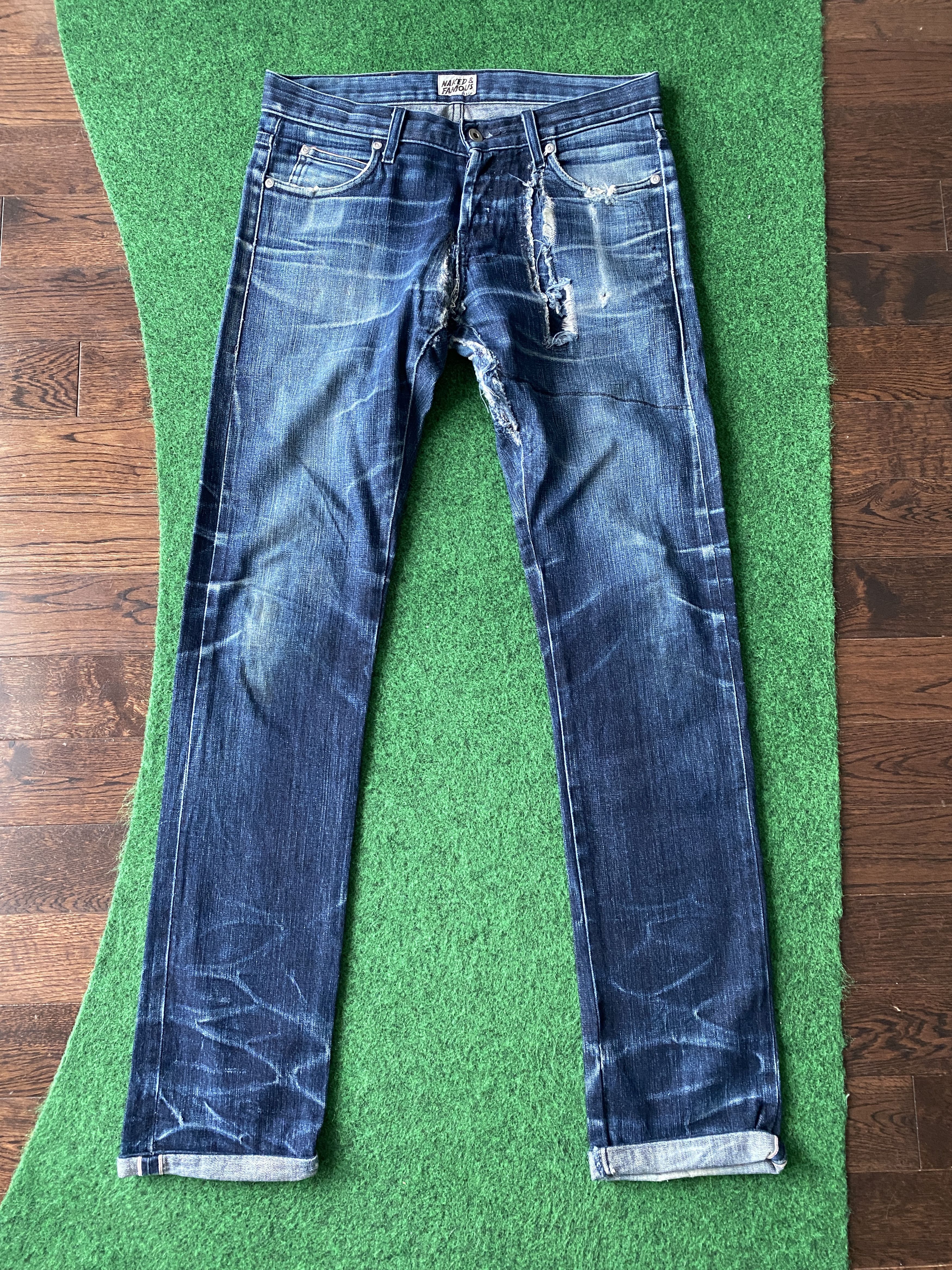 Naked & Famous Skinny Guy Broken Twill Selvedge Size US 31 - 1 Thumbnail