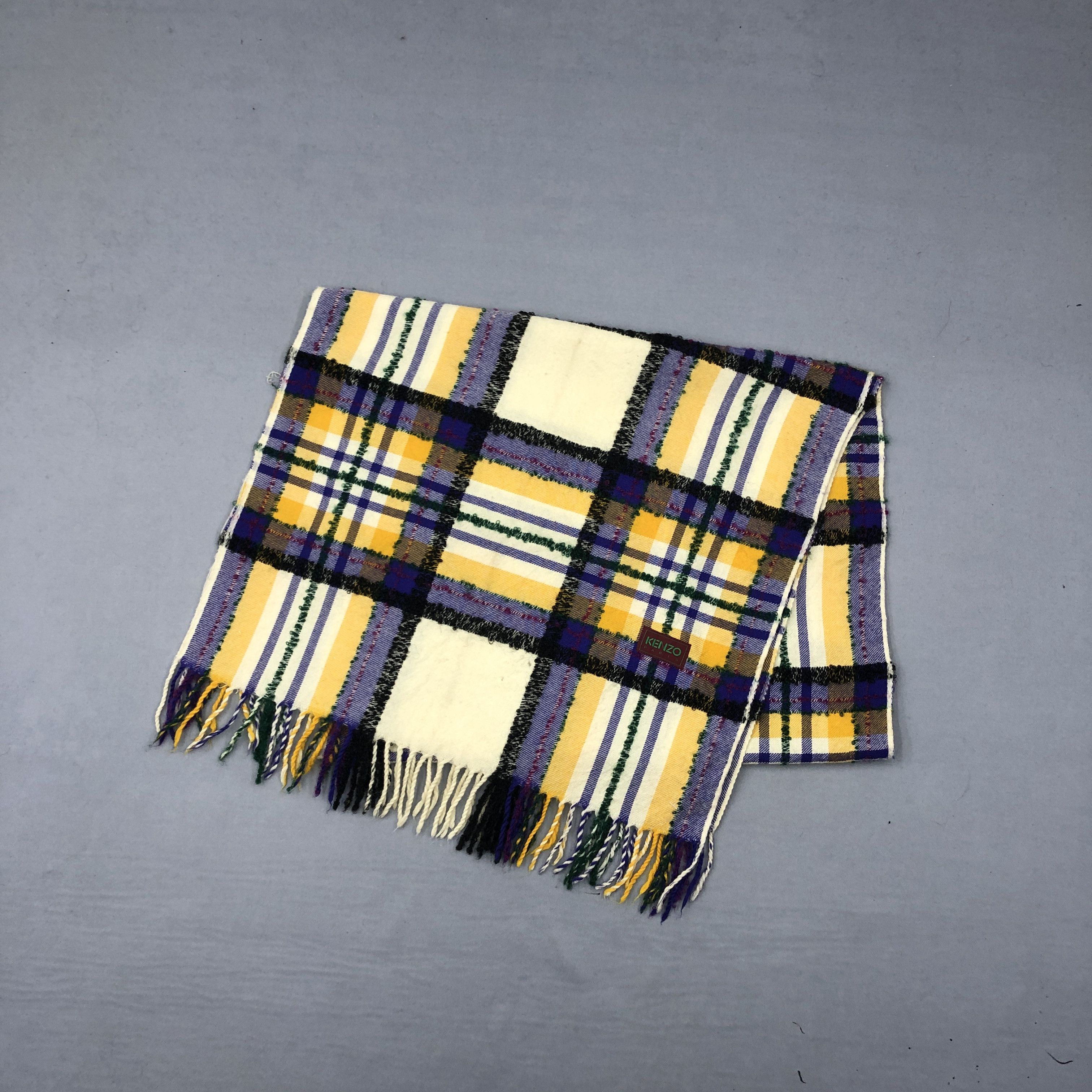 Japanese Brand Vintage Kenzo Scarf Muffler Wool Plaid Scarves Size ONE SIZE - 3 Thumbnail