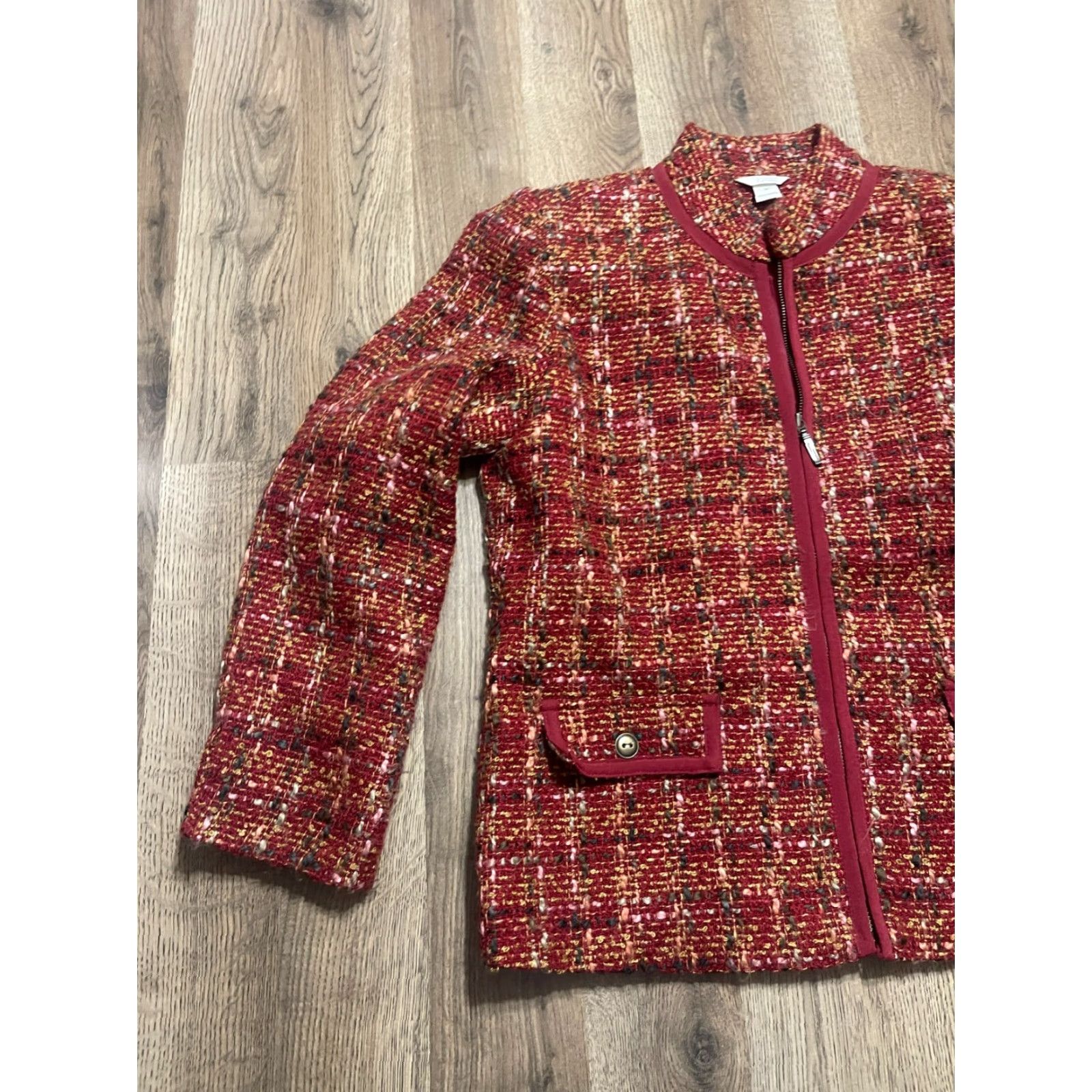 Vintage Christopher&Banks Sweater Women Medium Red Tweed Full Zip Pockets Casual, Regular Fit, Fall Spring Summer, Women's, Size M Size M / US 6-8 / IT 42-44 - 3 Thumbnail
