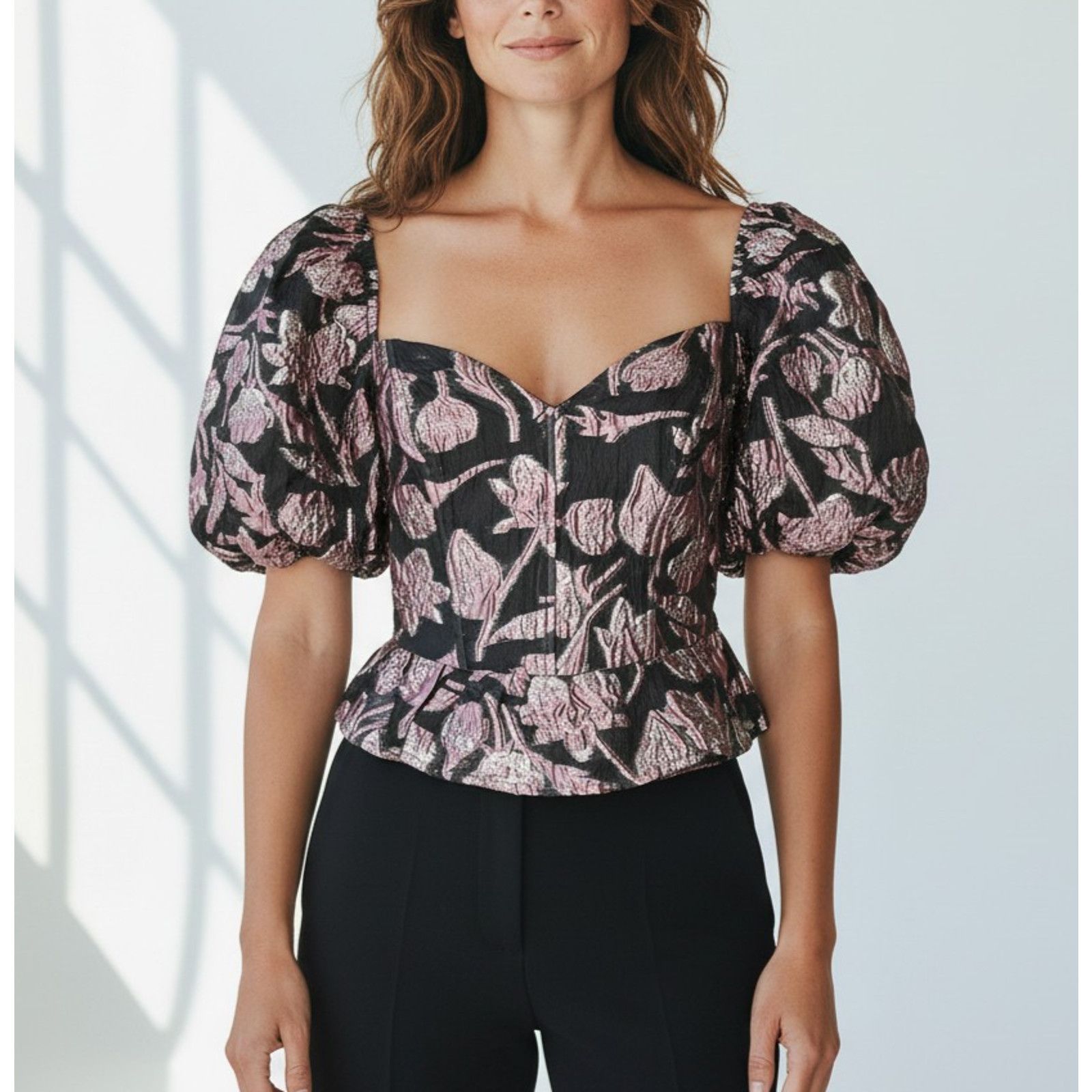 ASTR The Label NWT ASTR The Label Sidney Black Puff Sleeve Blouse Top Sz S Size S / US 4 / IT 40 - 1 Thumbnail