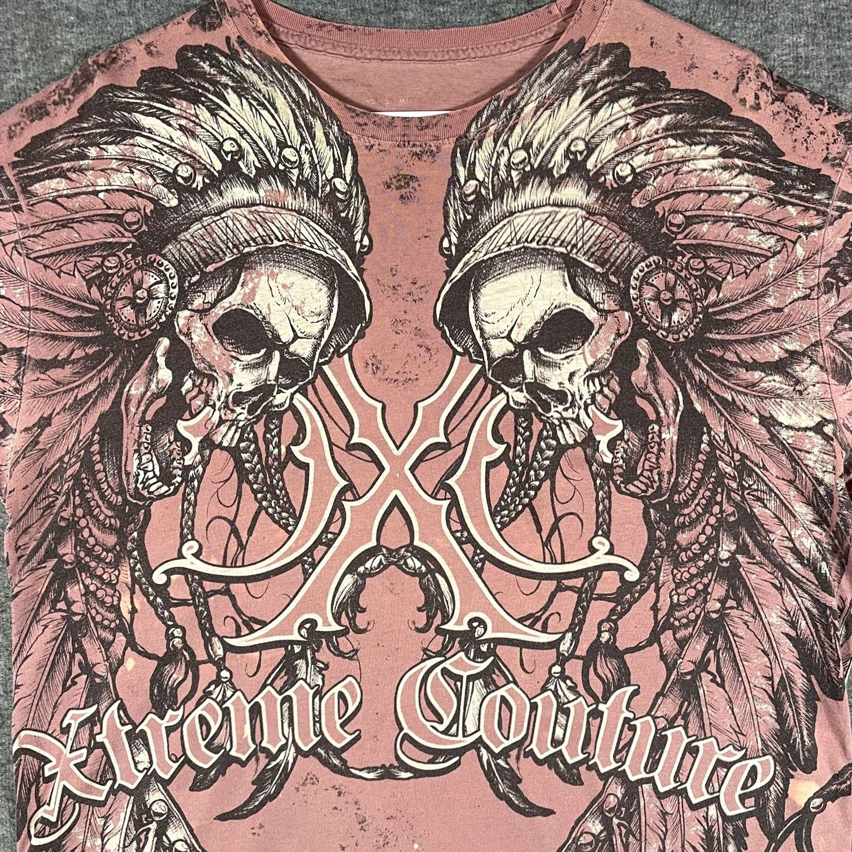 Vintage Xtreme Couture Shirt Mens L Pink Skull Biker Graphic Tee Crew Neck Short Sleeve Wide Xtreme Logo Front Back Size US L / EU 52-54 / 3 - 2 Thumbnail