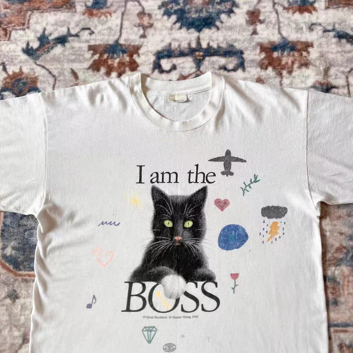 Vintage White Washed Vintage Cat Print T-Shirt Size US M / EU 48-50 / 2 - 2 Thumbnail