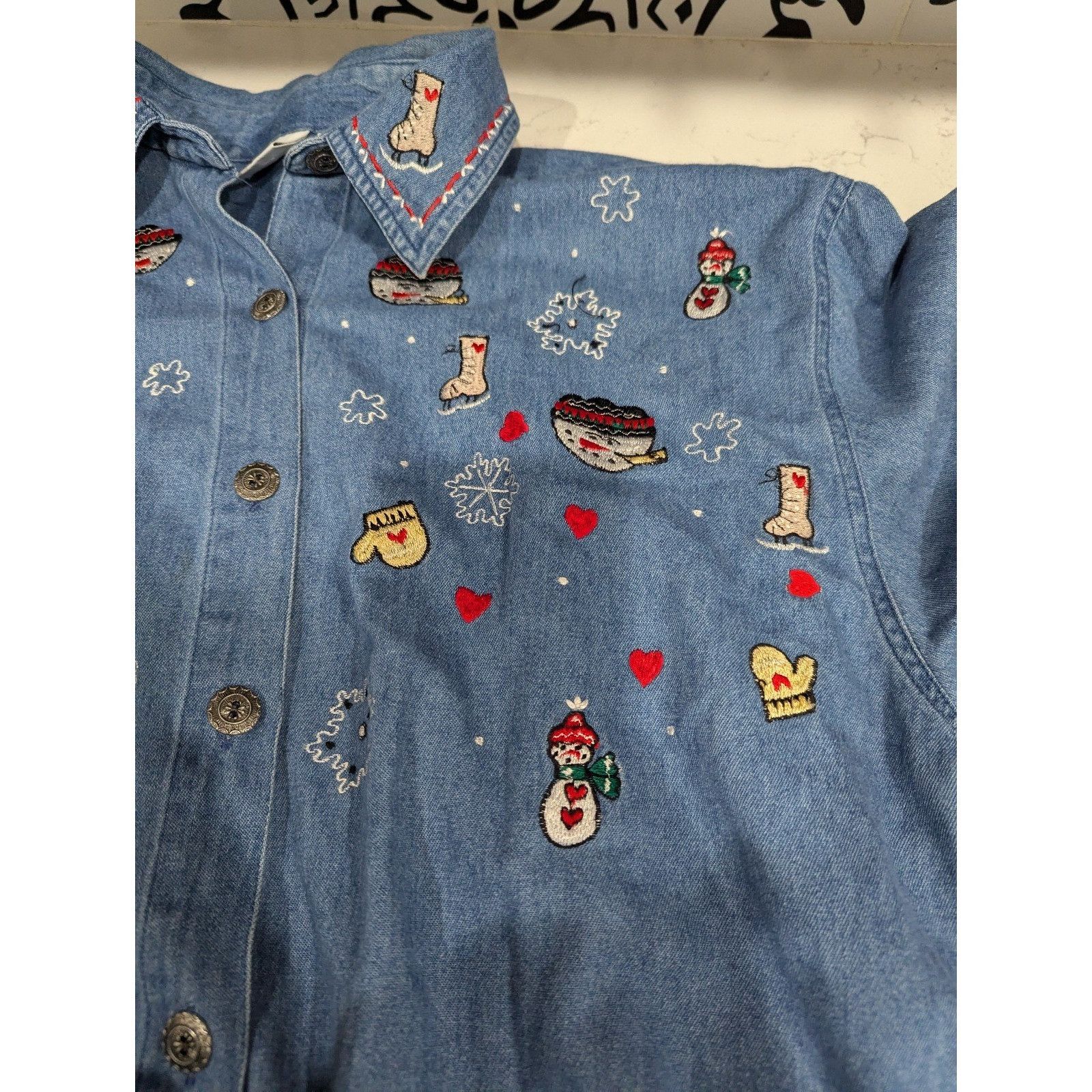Other Vintage Carolina Colours Jean Button-Up Shirt Winter Holiday Size M / US 6-8 / IT 42-44 - 7 Thumbnail