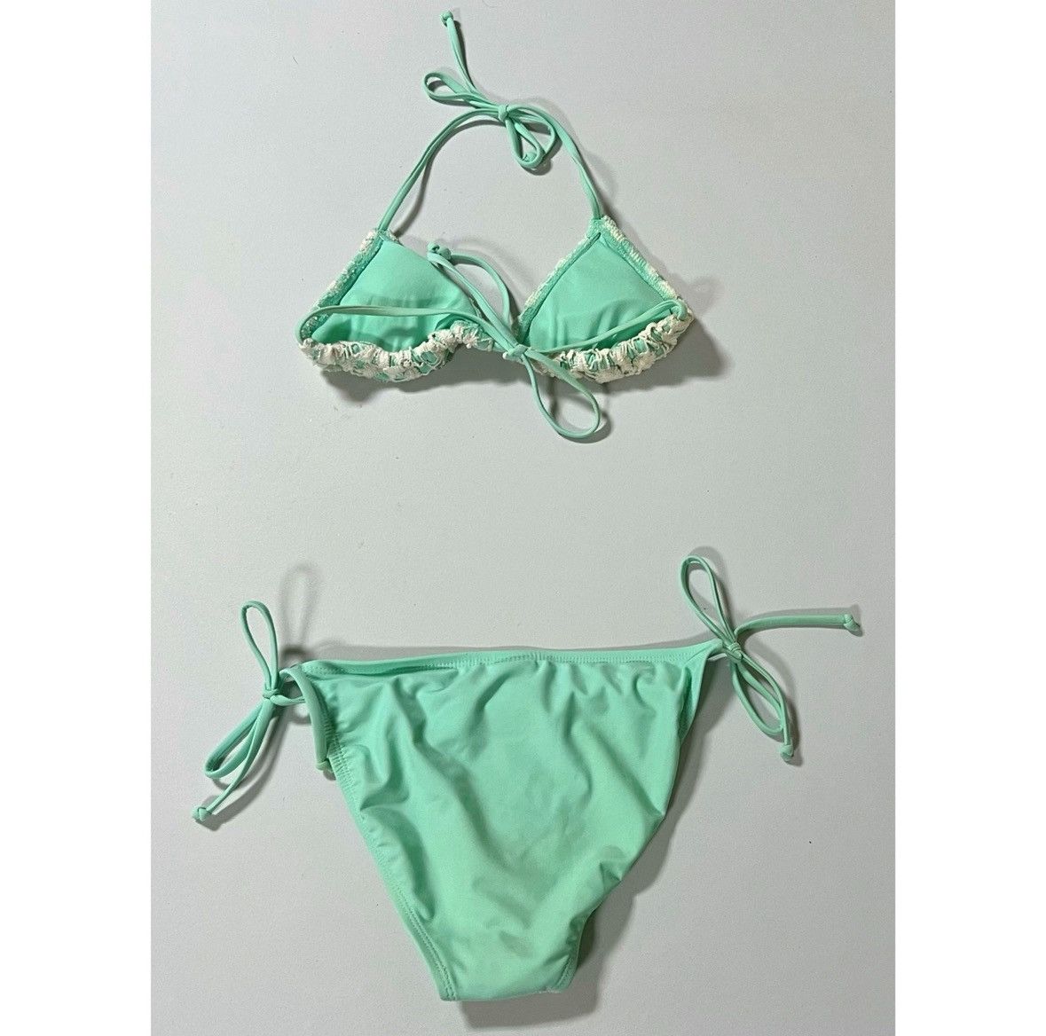 Japanese Brand × Vintage Mint Green Crochet Lace Bikini Top and Bottoms Set Size S ✨ Size ONE SIZE - 5 Thumbnail