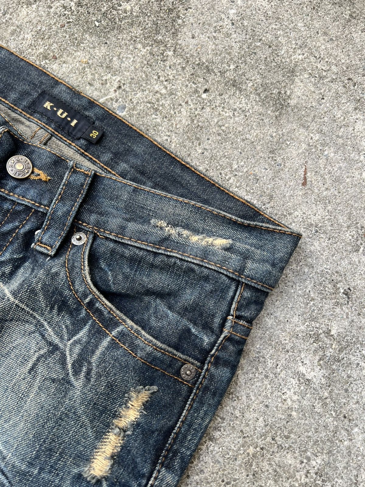 Vintage 💥Flare💥Japanese Brand Kui Distress Jeans Very Rare Size US 30 / EU 46 - 13 Thumbnail