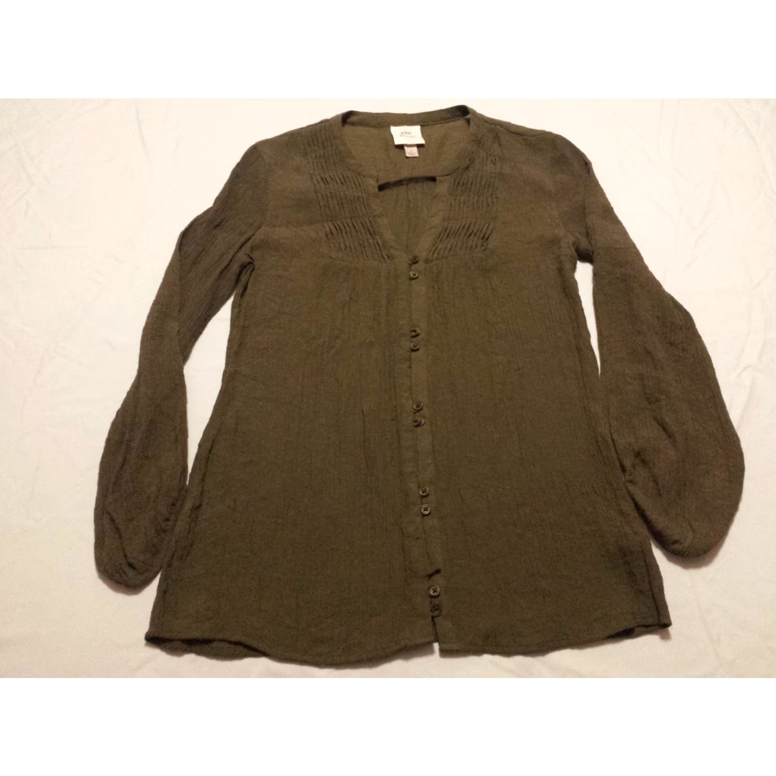 Vintage Knox Rose Shirt Womens Small Long Sleeve Button-Front Solid Green Rayon V-Neck Size S / US 4 / IT 40 - 3 Thumbnail