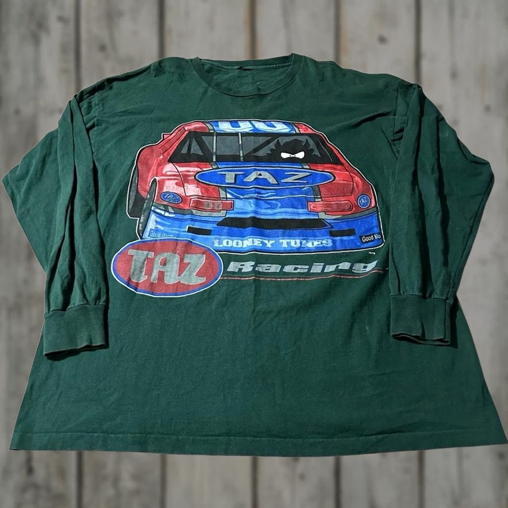 Vintage VINTAGE 90s Taz Racing Long Sleeve Shirt Size Large Men Green L Mens Shirt Size US L / EU 52-54 / 3 - 1 Thumbnail
