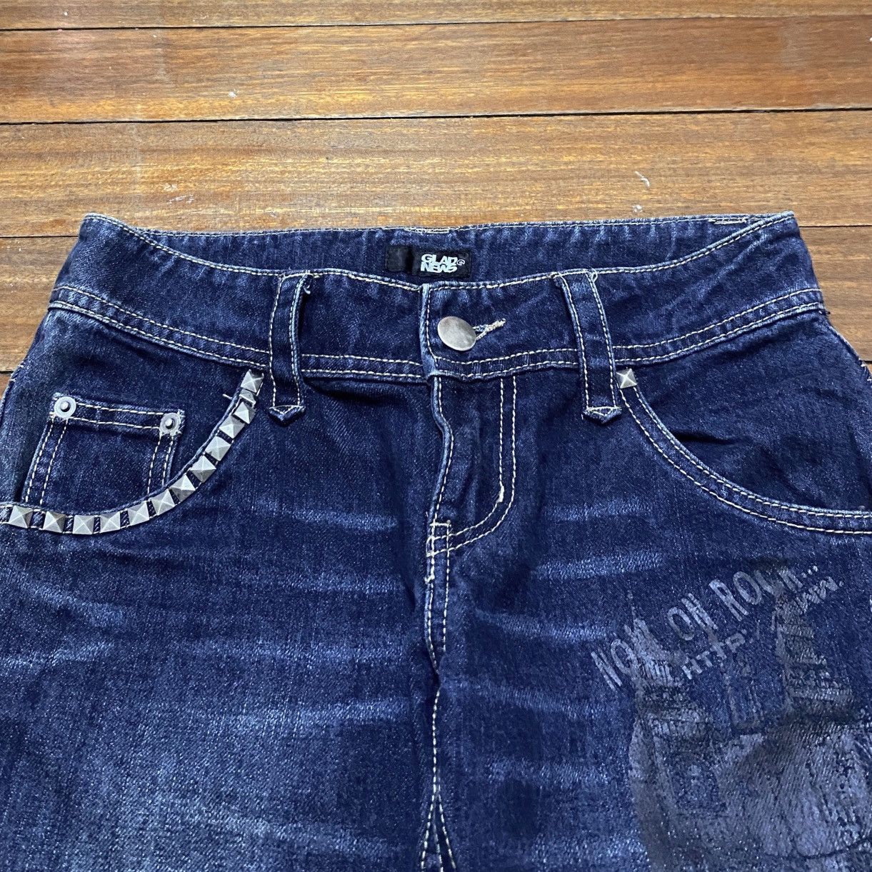 If Six Was Nine × Japanese Brand × Le Grande Bleu (L.G.B.) Rare Design Vintage Brand Glad News Ripped Spike Jeans 1990s Size US 29 - 3 Thumbnail
