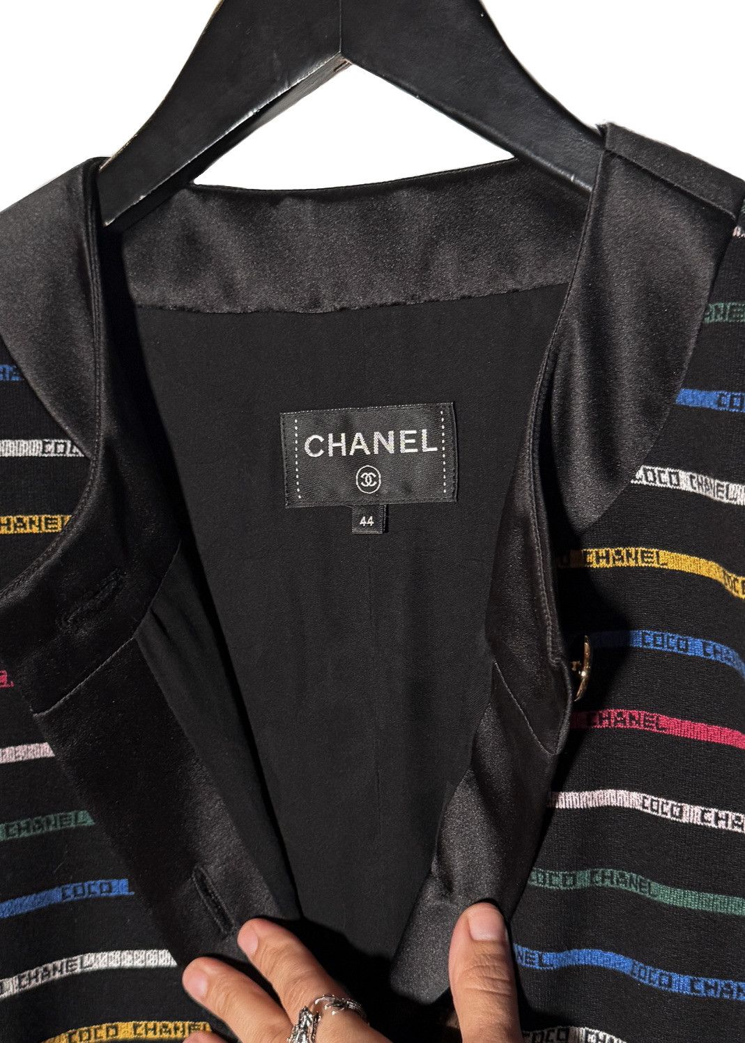 Chanel Chanel SS22 Runway Multicolour Striped Logo Black Mini Dress Size XXL / US 16-18 / IT 52-54 - 9 Thumbnail
