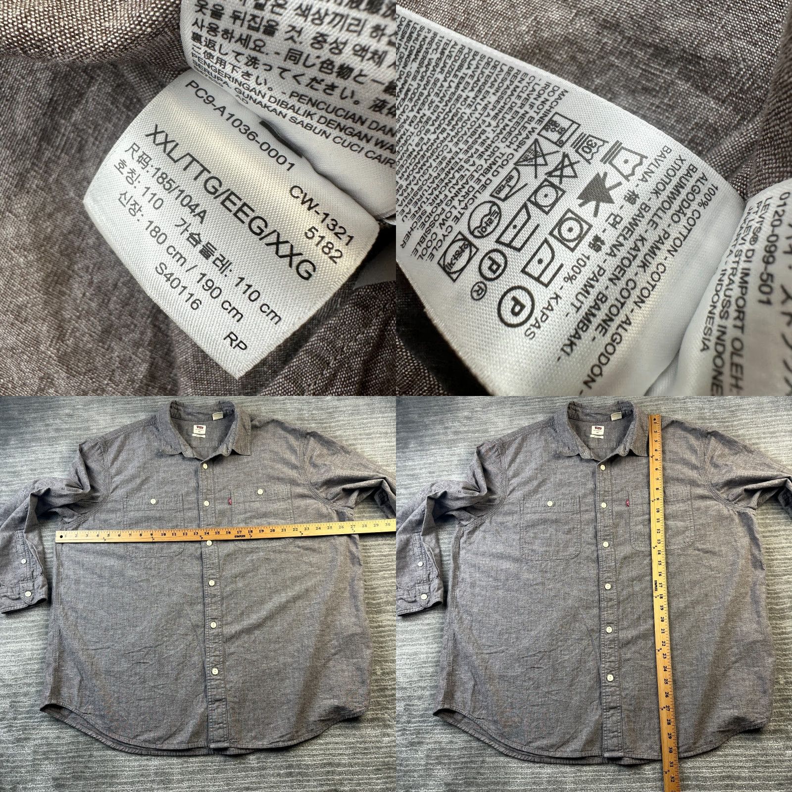 Levi's Levi's Shirt Mens 2XL Brown Button-Up Double Pocket Workshirt Cotton Denim Long Sleeve Casual Travel Mens Size US XXL / EU 58 / 5 - 8 Thumbnail