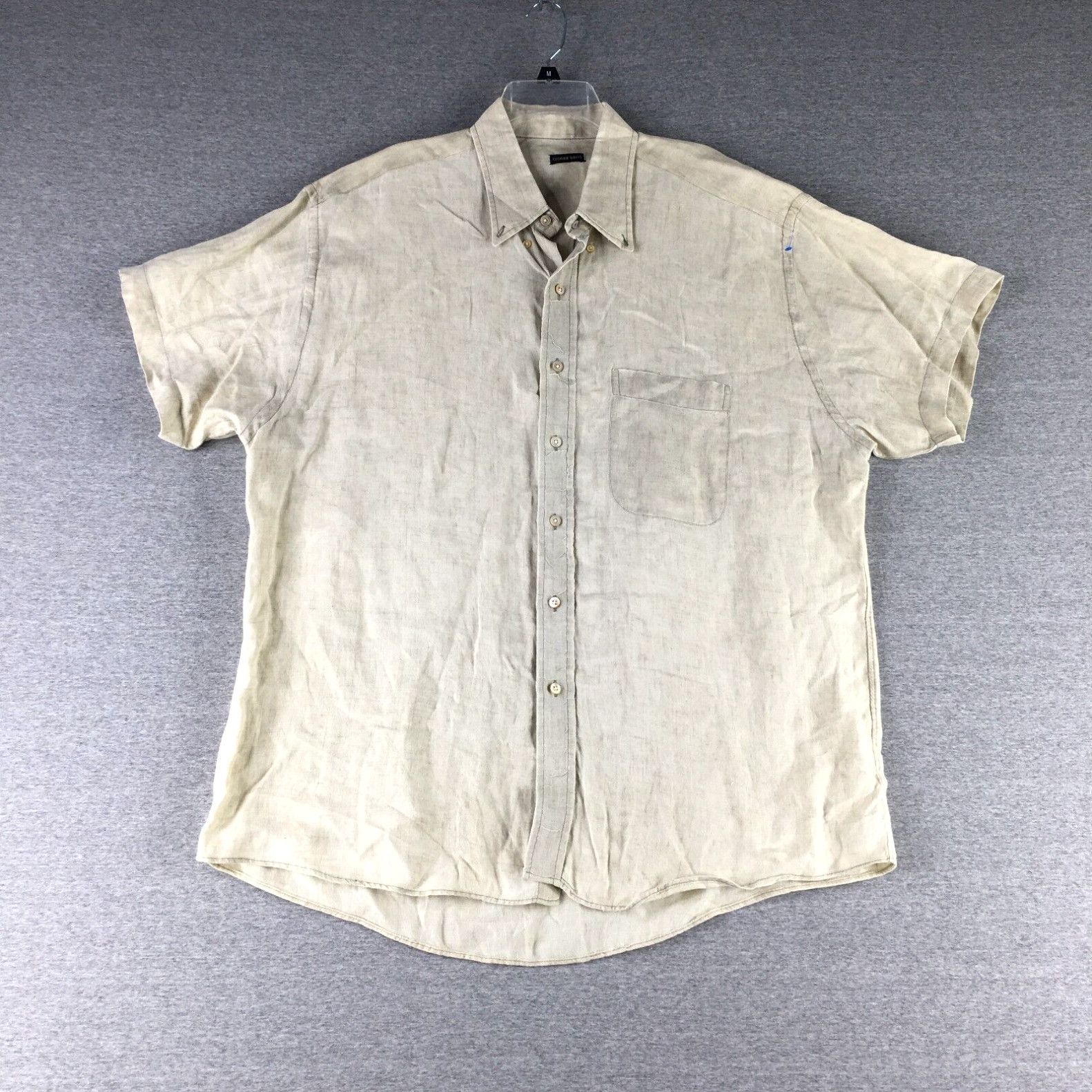 image of Vintage Gitman Bros Shirt Mens Extra Large Linen Button Up Brown Coastal Summer in White (Size XL)