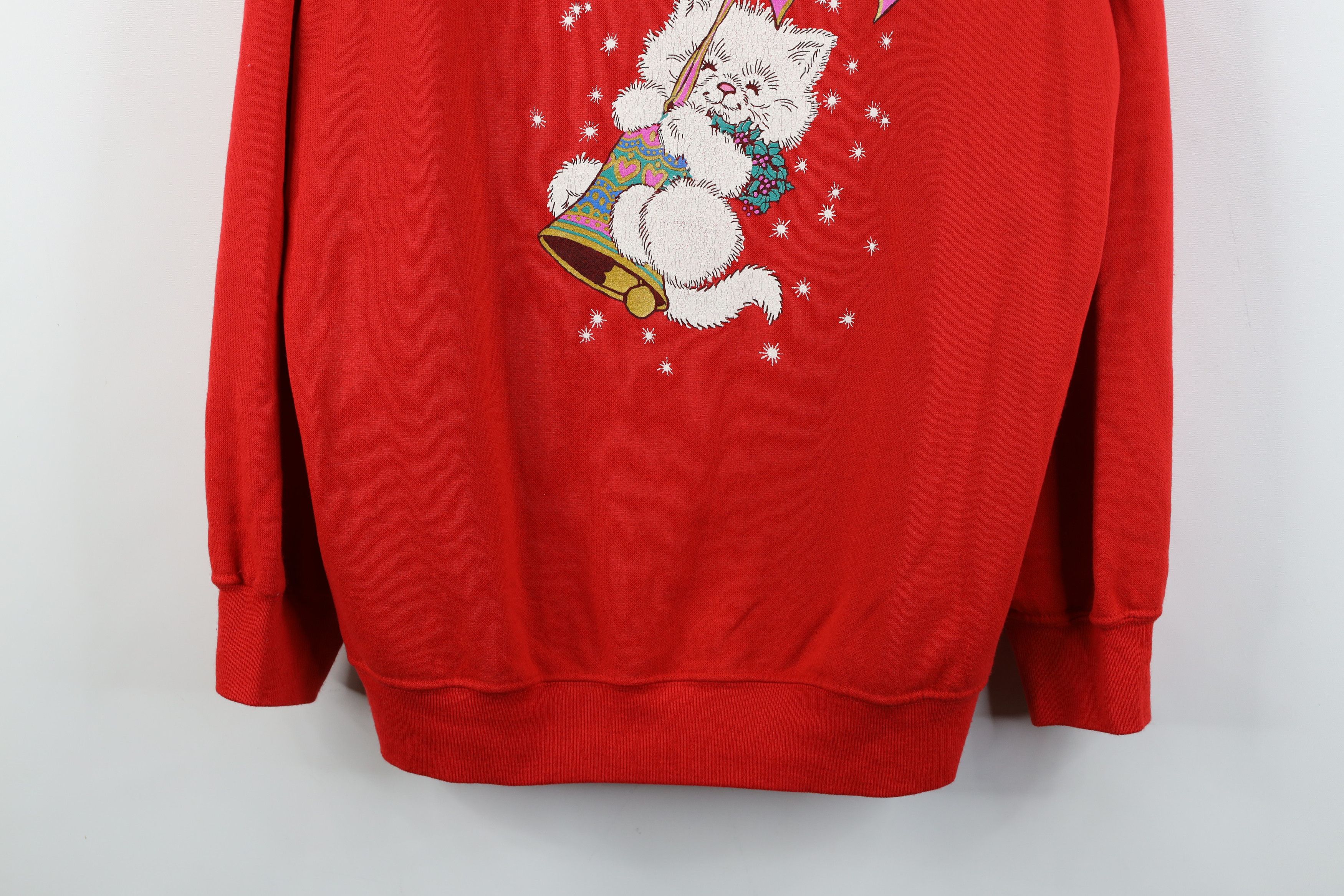 Vintage Vintage 90s Streetwear Cat Kitten Sweatshirt Red USA Size XXL / US 16-18 / IT 52-54 - 3 Thumbnail