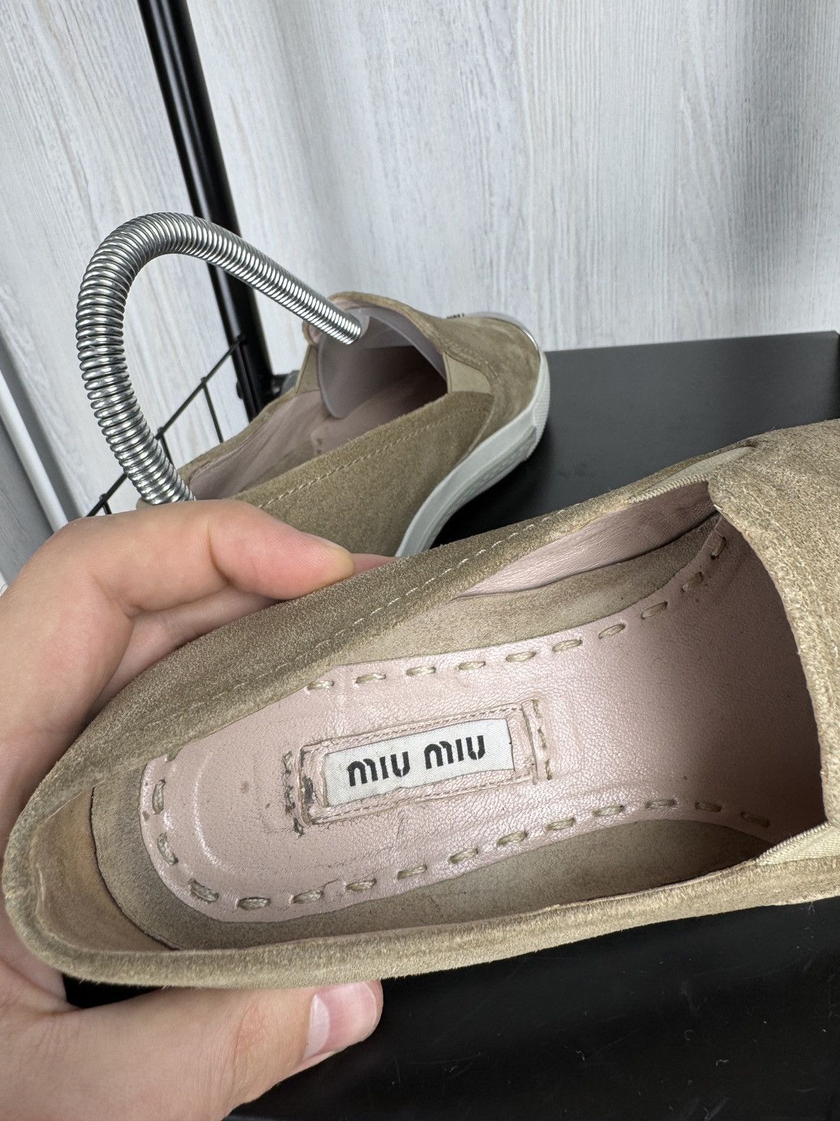 Miu Miu MIU MIU PRADA Beige Suede GRAY TRIM METAL CAP TOE LOAFERS 36 Size US 6 / IT 36 - 14 Thumbnail