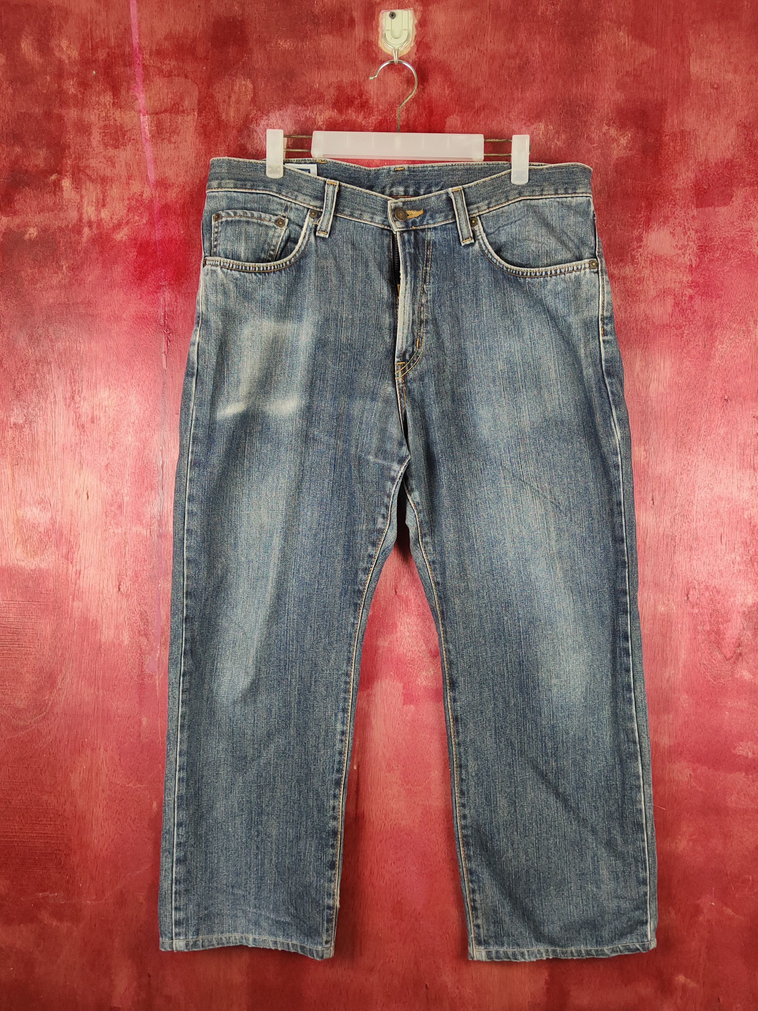 image of Distressed Denim x Edwin Dark Blue Faded Distressed Ripped Jeans S2310 in Dark Blue Denim (Size 34)