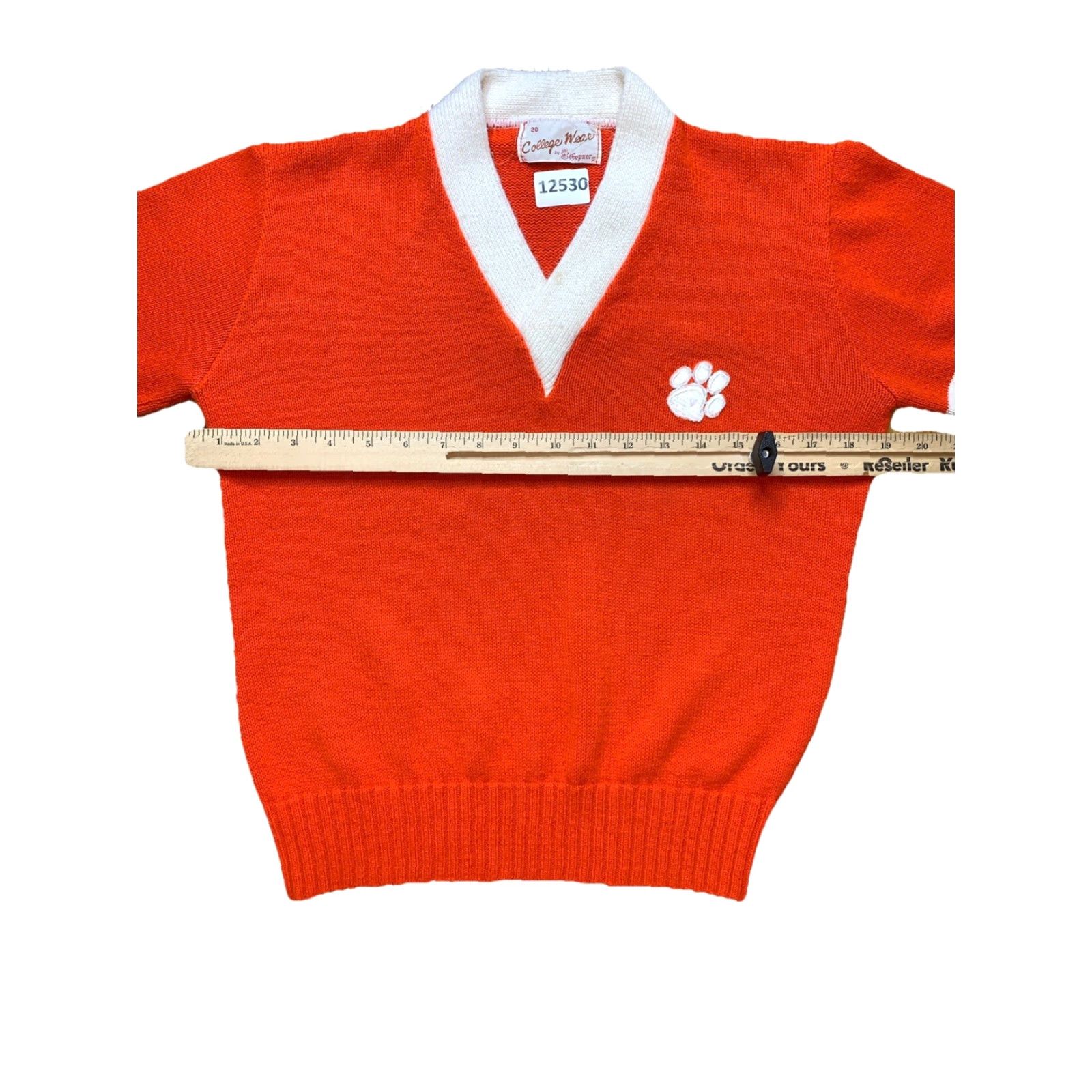 Vintage VINTAGE Clemson Tigers College Wear V Neck Sweater Small-12530 Ladies S Orange Embroidered Bell Sleeve Knitted Pullover College Theme Casual Womens Size S / US 4 / IT 40 - 3 Thumbnail
