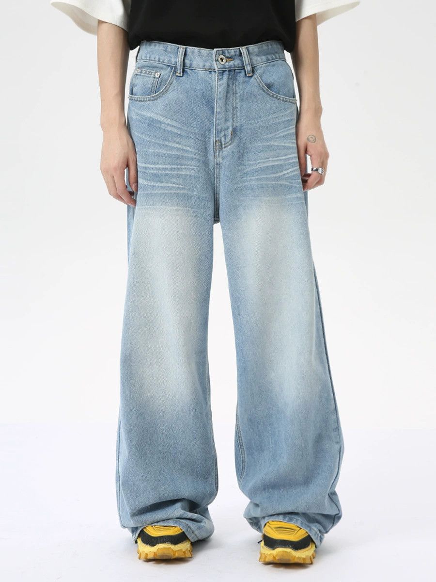 Jean American washed crease design distressed light blue jeans Size US 32 / EU 48 - 1 Thumbnail