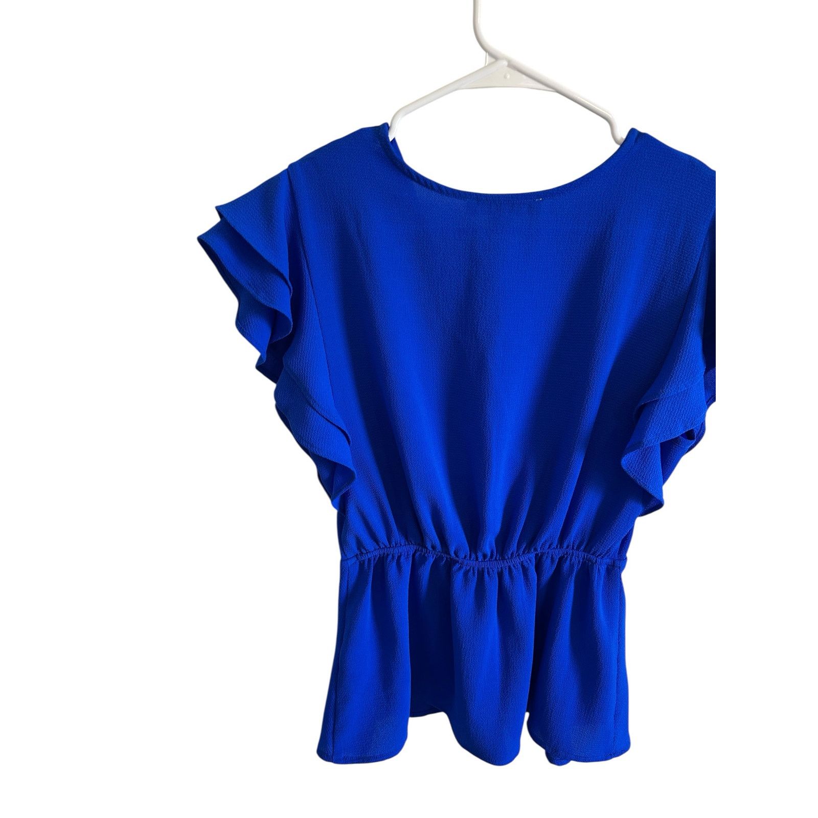 Other Monteau Blue Faux Wrap Ruffle Short Sleeve V-Neck Blouse Size M / US 6-8 / IT 42-44 - 7 Thumbnail