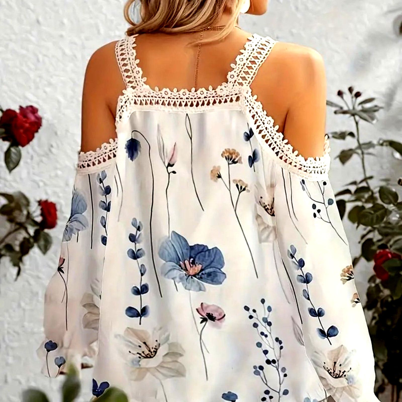 Other Cold Shoulder Floral Print Lace Trim Blouse size XXL (14) Size XL / US 12-14 / IT 48-50 - 6 Thumbnail