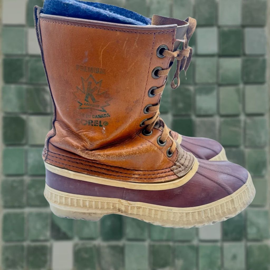 SOREL VINTAGE Sorel Kaufman Snow Boots Womens 6 Beige Wool Lined Lace Up Winter Canada Boots Ladies Wool Lined Mid-Calf Beige Size US 6 / IT 36 - 1 Thumbnail