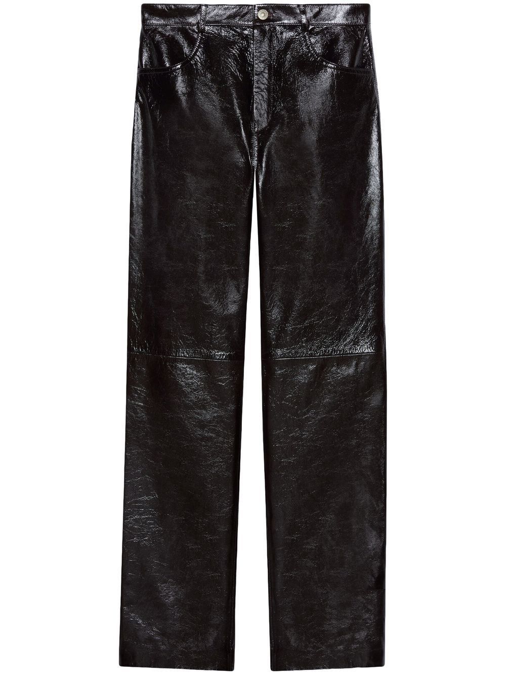 Gucci o1s1wg110225 Shiny Soft Leather Pant in Black Size US 32 / EU 48 - 1 Thumbnail