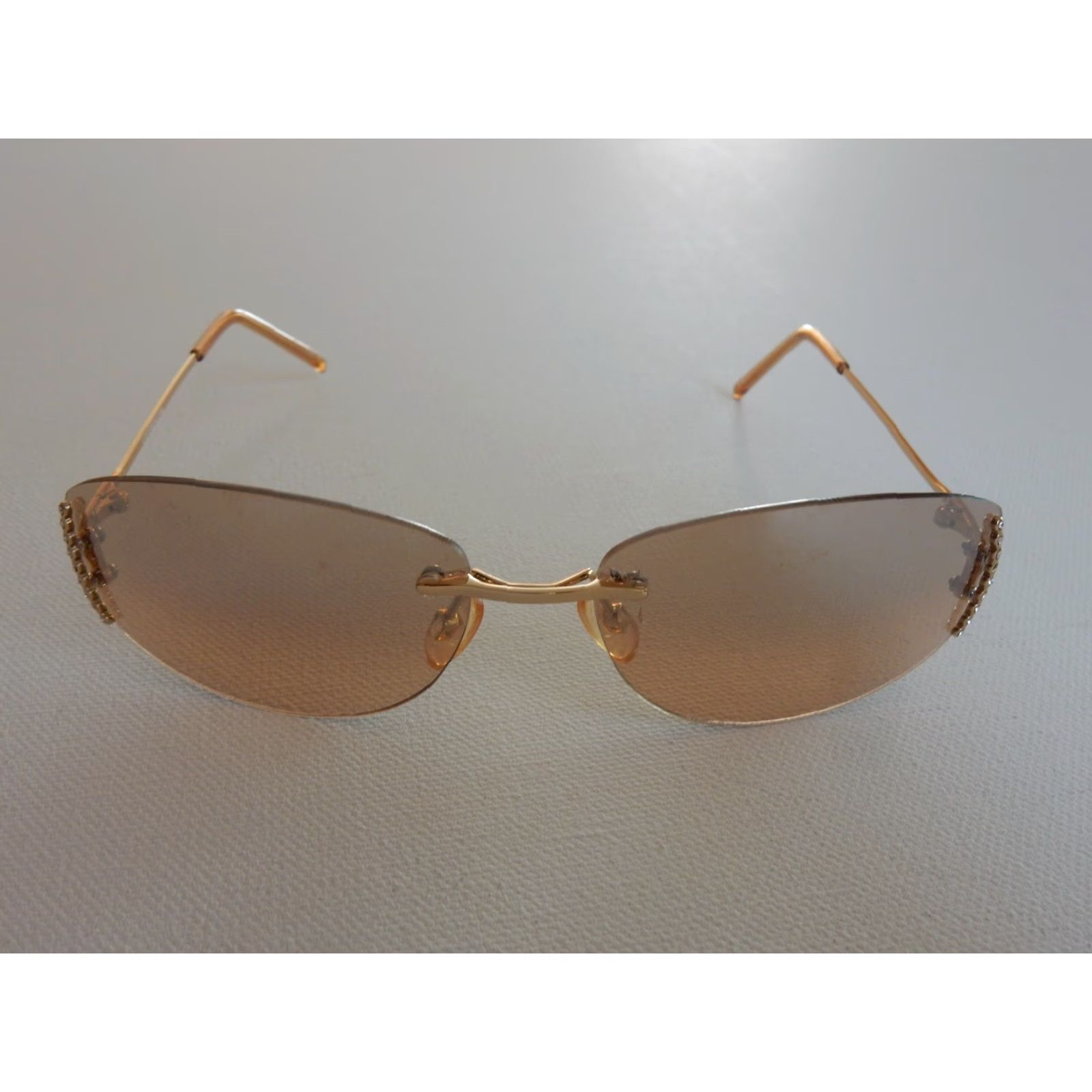 Liz Claiborne VINTAGE Liz Claiborne Sunglasses Women Rimless Gold Small Crystals Size ONE SIZE - 2 Thumbnail