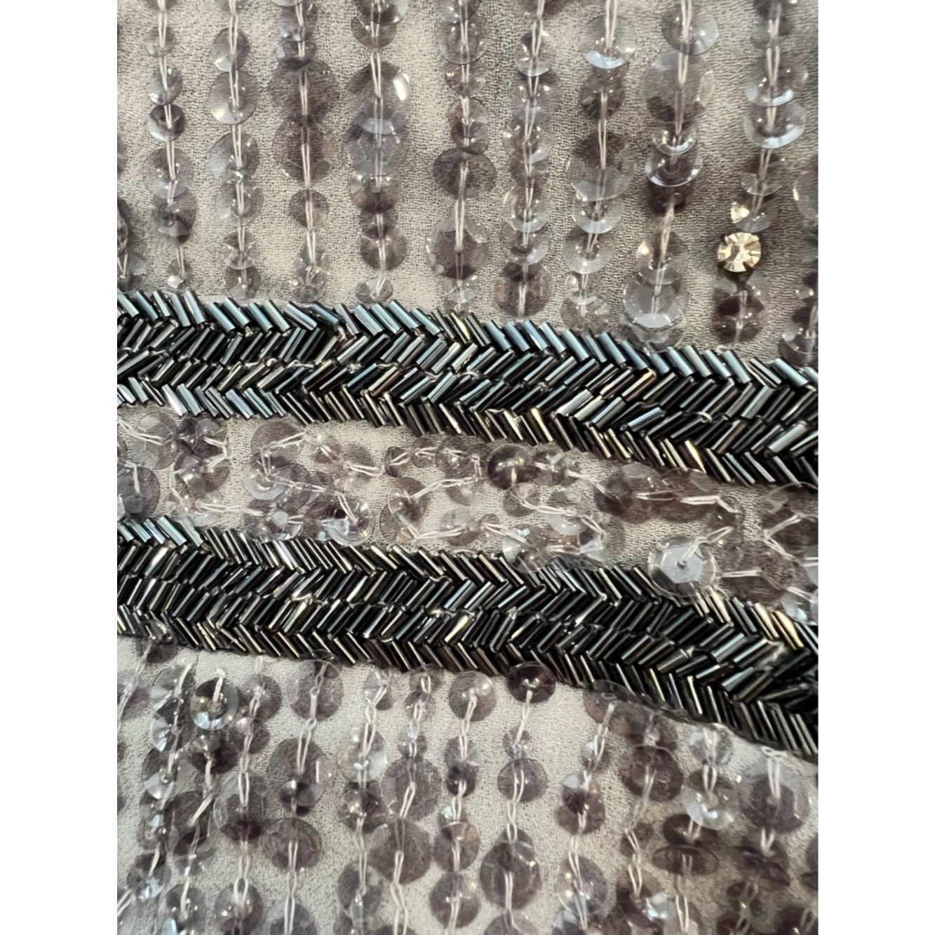 Mac Duggal Mac Duggal 10509 Beaded Sequin Midi Dress Silver Gray Sleev Size S / US 4 / IT 40 - 8 Thumbnail