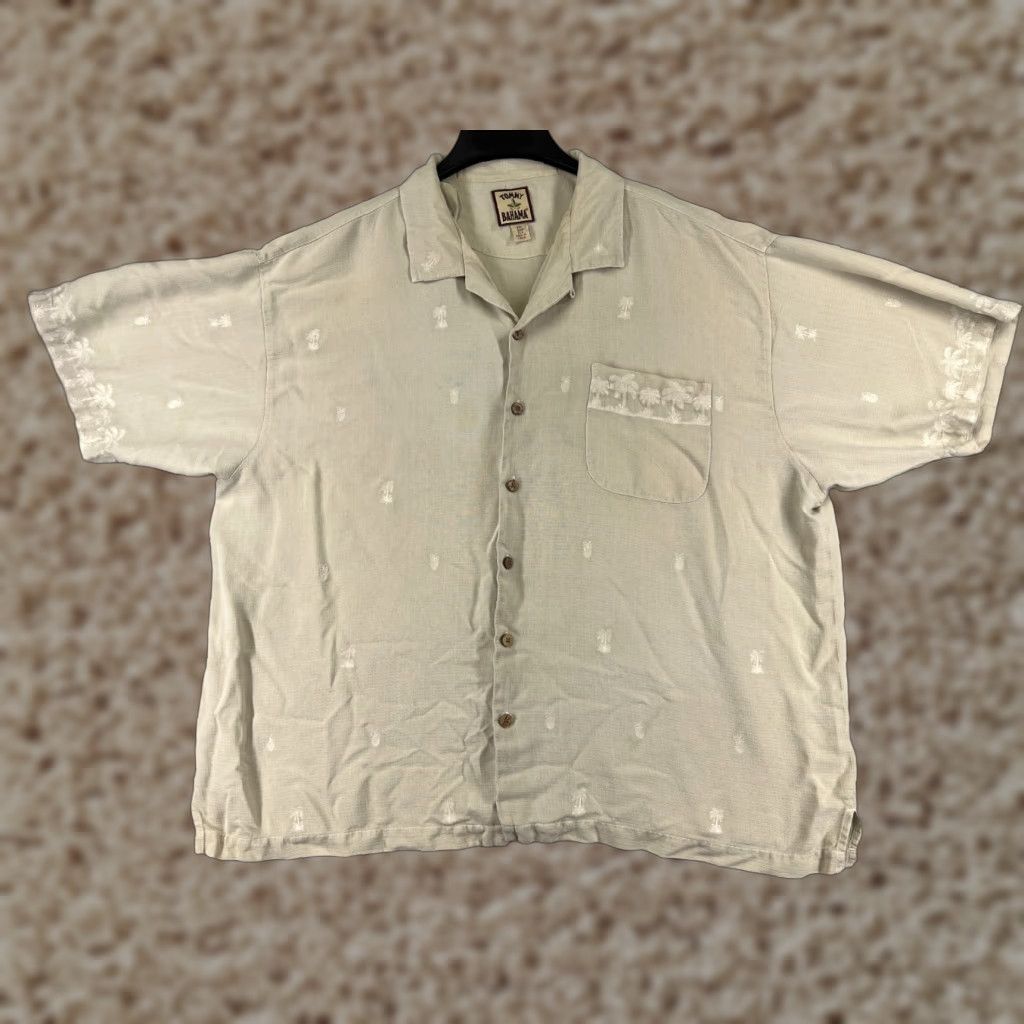 Tommy Bahama VINTAGE: Tommy Bahama Shirt Men 2XL Beige Palm Tree Hawaiian Button Up Camp 100% Silk Size US XXL / EU 58 / 5 - 1 Thumbnail