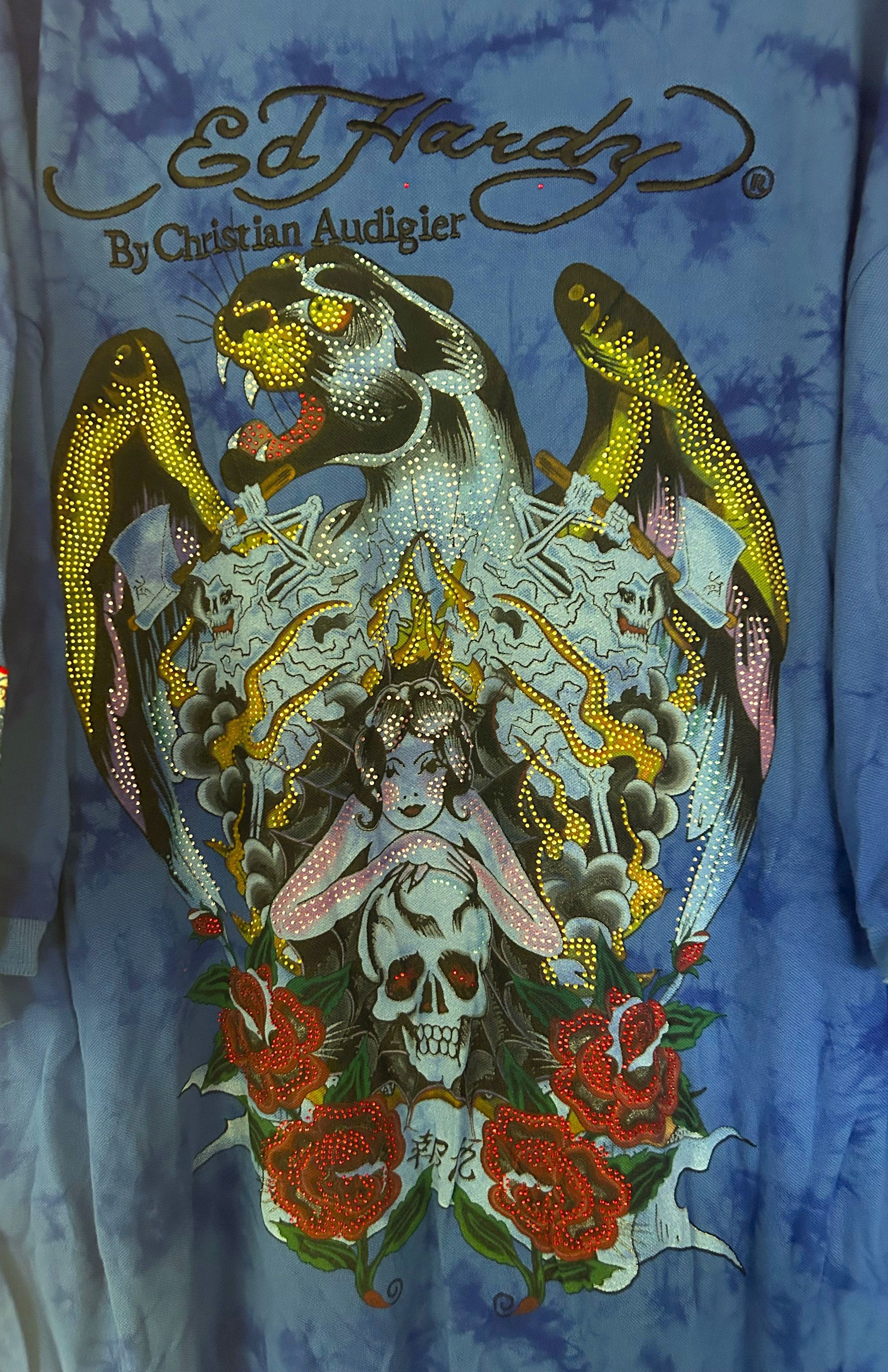 Ed Hardy Ed Hardy Gothic Polo Shirt Skull Dragon Graphic Blue 3XL NWT Size US XXL / EU 58 / 5 - 2 Thumbnail