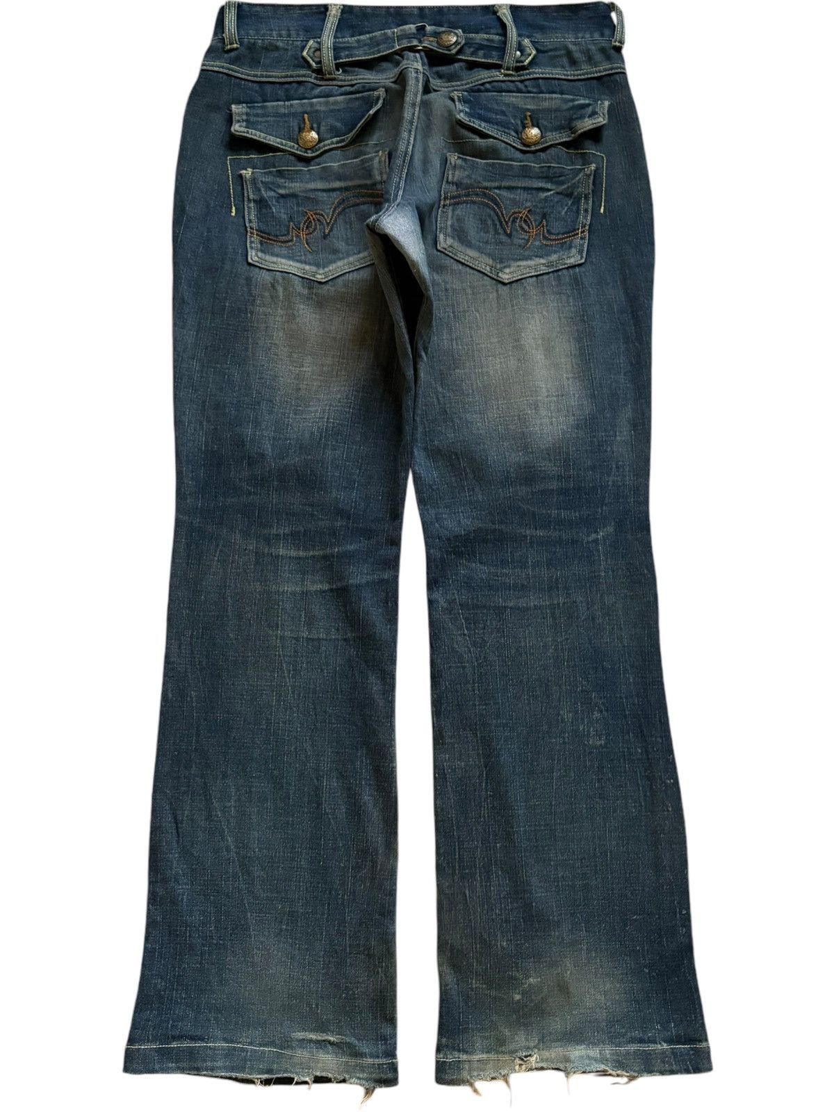 Japanese Brand Vintage Japanese Brand Buckle Back Mud Wash Bootcut Jeans Size 35" - 2 Thumbnail