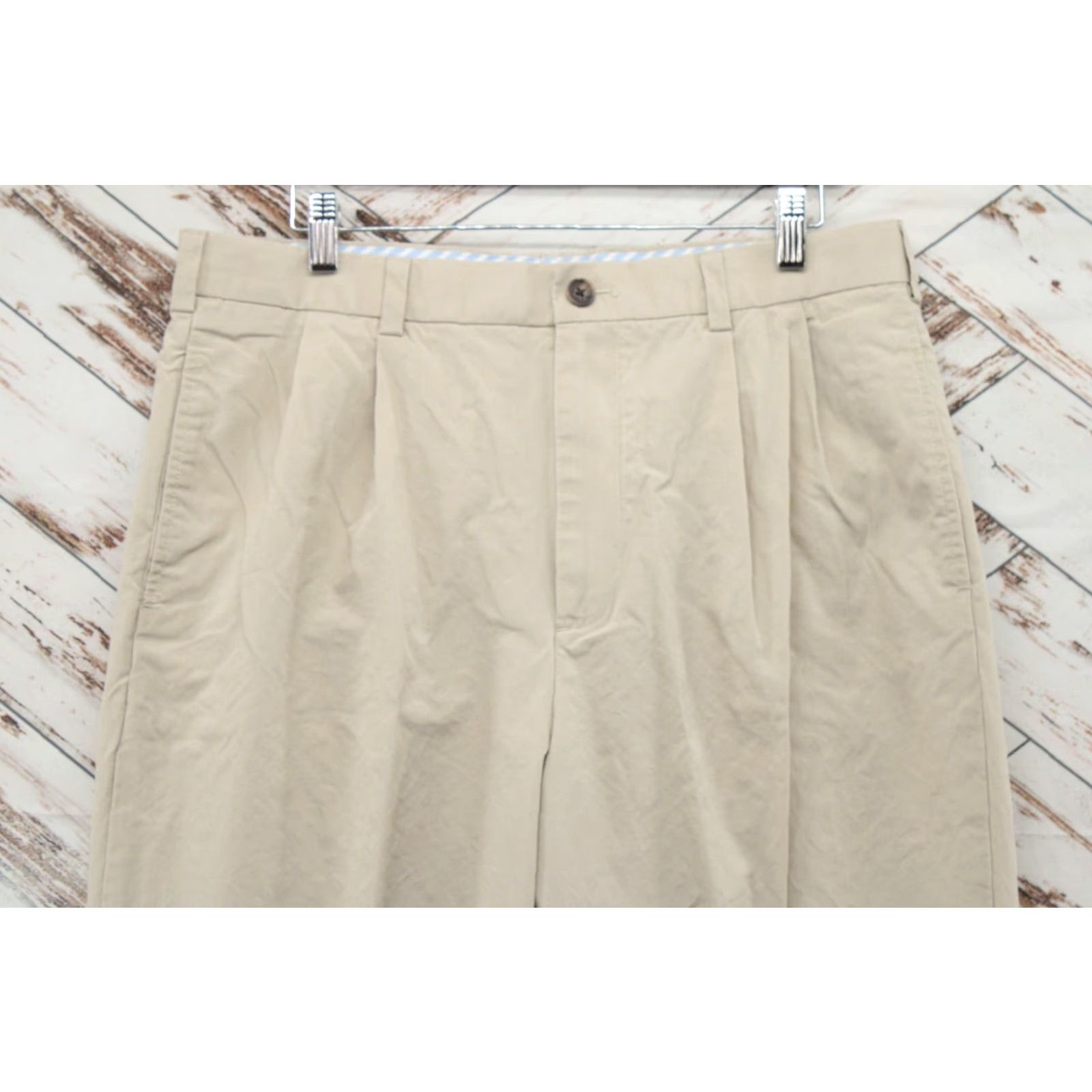 Brooks Brothers Brooks Brothers Elliot Chino Pants Mens 35x30 Beige Khaki Pleated Cuffed Preppy Size US 35 - 2 Thumbnail