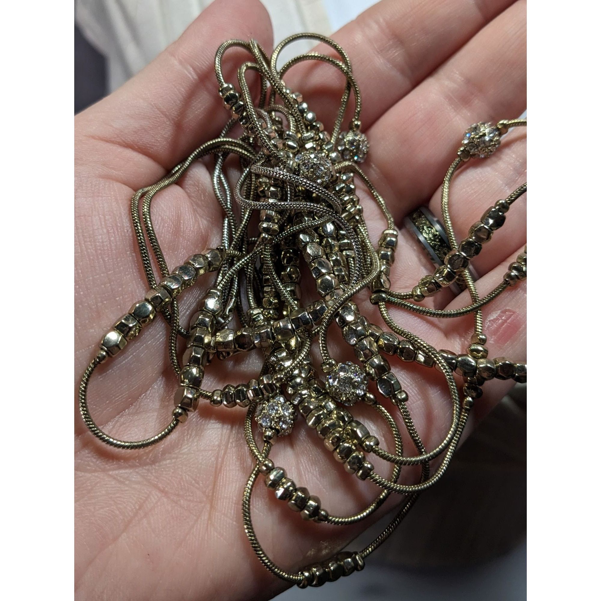 Other Elegant Glam Silver Tone Bead And Rhinestone Layered Station Size ONE SIZE - 4 Thumbnail