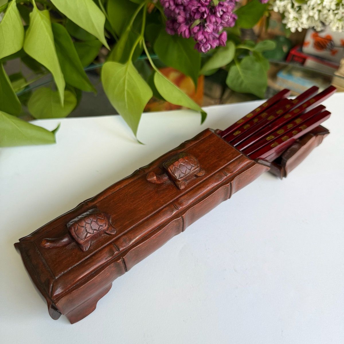 Vintage Vintage Chinese Wooden Chopsticks Set Carved Feng Shui Size ONE SIZE - 10 Thumbnail