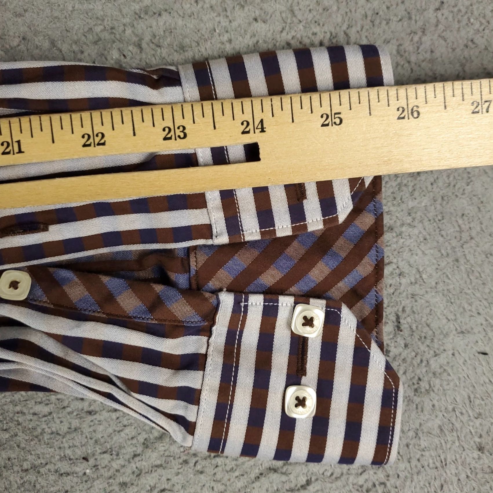 BUGATCHI Bugatchi Uomo Shirt Men’s XL Brown Blue Striped Button-Up Long Sleeve Classic Fit Size US XL / EU 56 / 4 - 6 Thumbnail