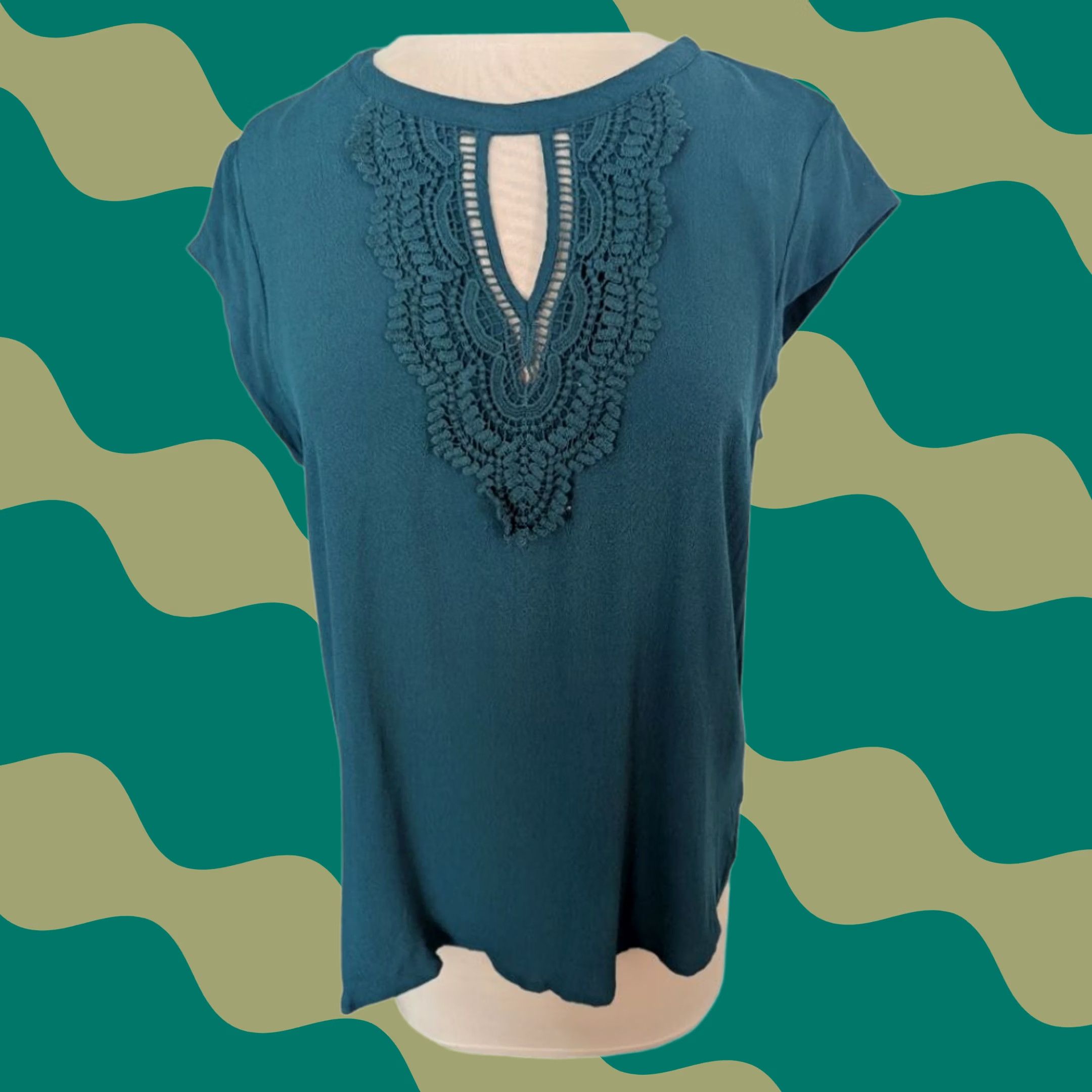 Rains Daniel Rain Lace Embroidered Dark Green Blouse Womens L Regular Shirt Size L / US 10 / IT 46 - 1 Thumbnail