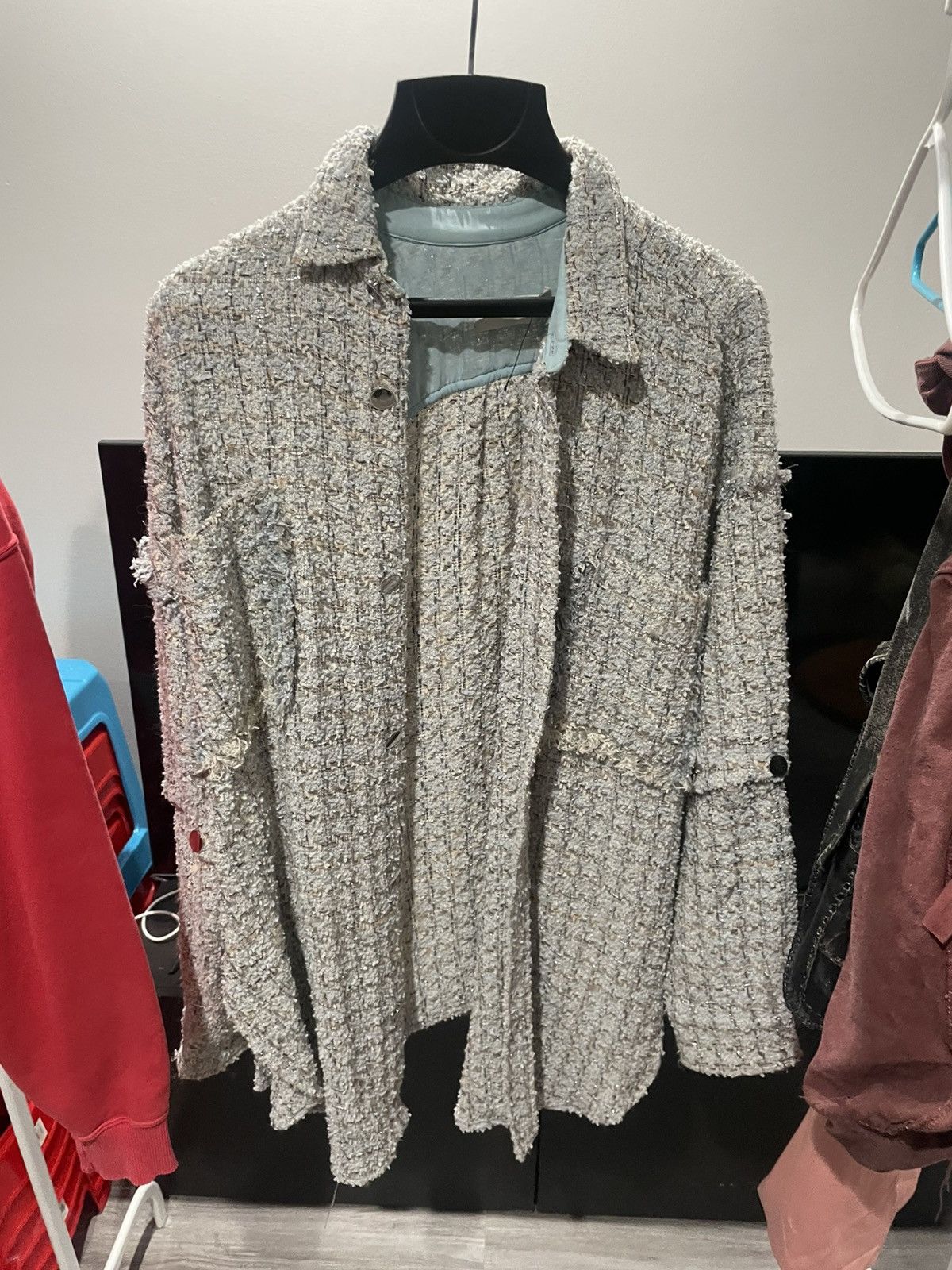 Faith Connexion Oversized Tweed Blue Jacket/Shirt Size US XS / EU 42 / 0 - 1 Thumbnail