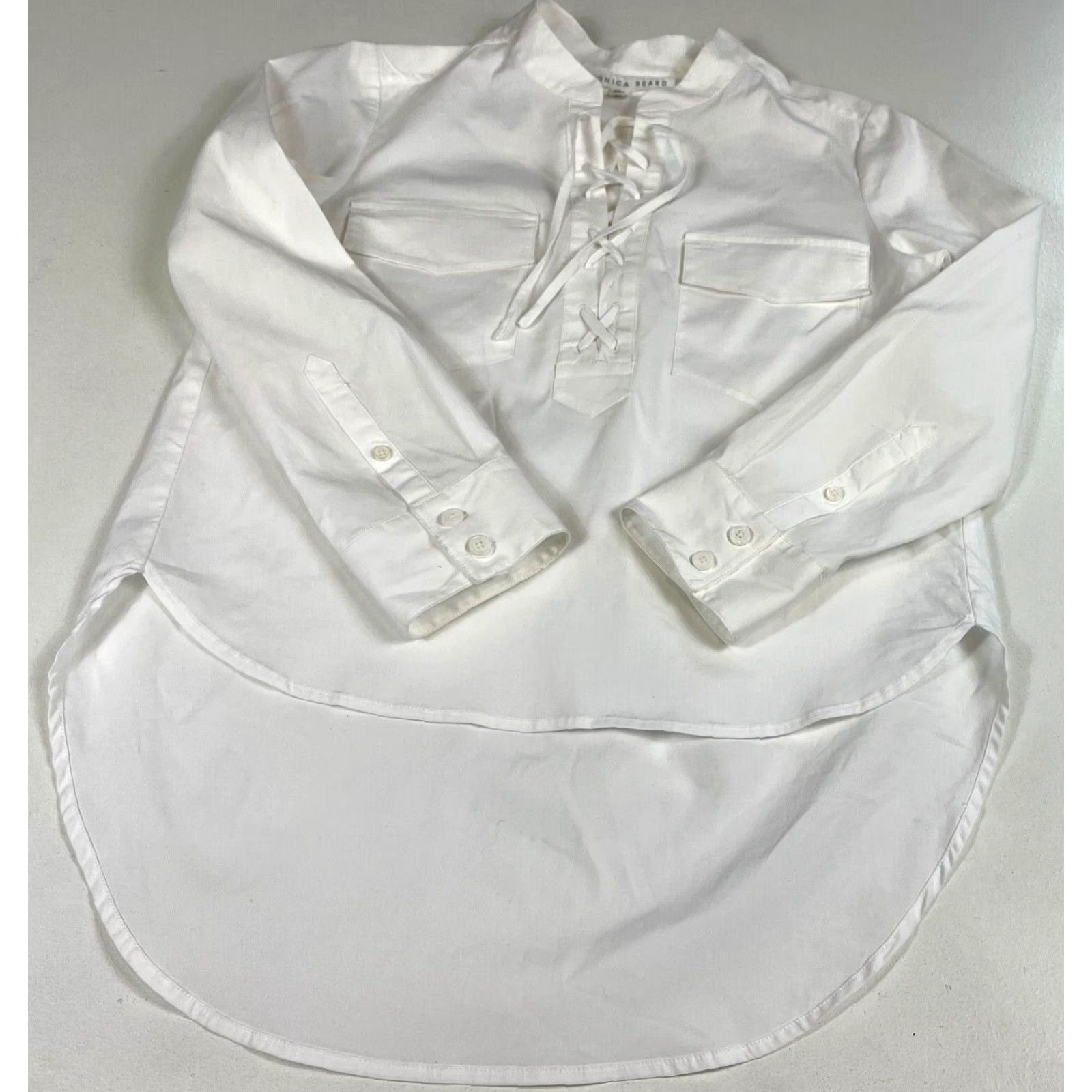 Veronica Beard VERONICA BEARD Blouse 3/4 Sleeve Women’s Harper Lace Up Top Sz 2 White Cotton Blend Size XS / US 0-2 / IT 36-38 - 5 Thumbnail