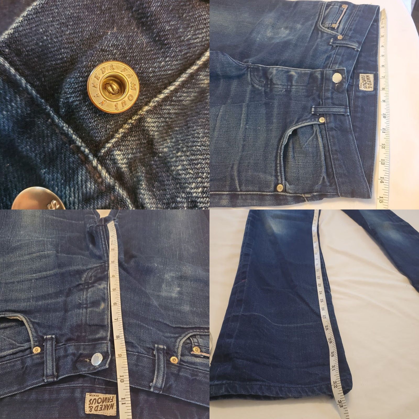 Vintage Naked & Famous Jeans Mens 30 Blue Men 30x32 Japnese Selvedge Raw Denim Skinny Guy Indigo Size US 30 / EU 46 - 8 Thumbnail