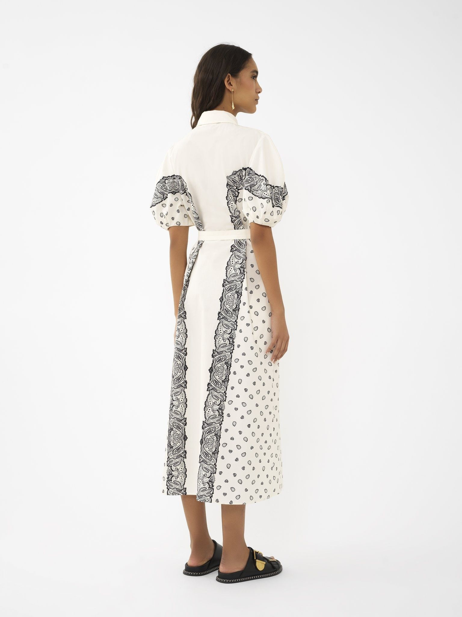 Chloe oc11z0525 Printed Balloon-Sleeve Shirt Dress in White/Black Size M / US 6-8 / IT 42-44 - 4 Thumbnail