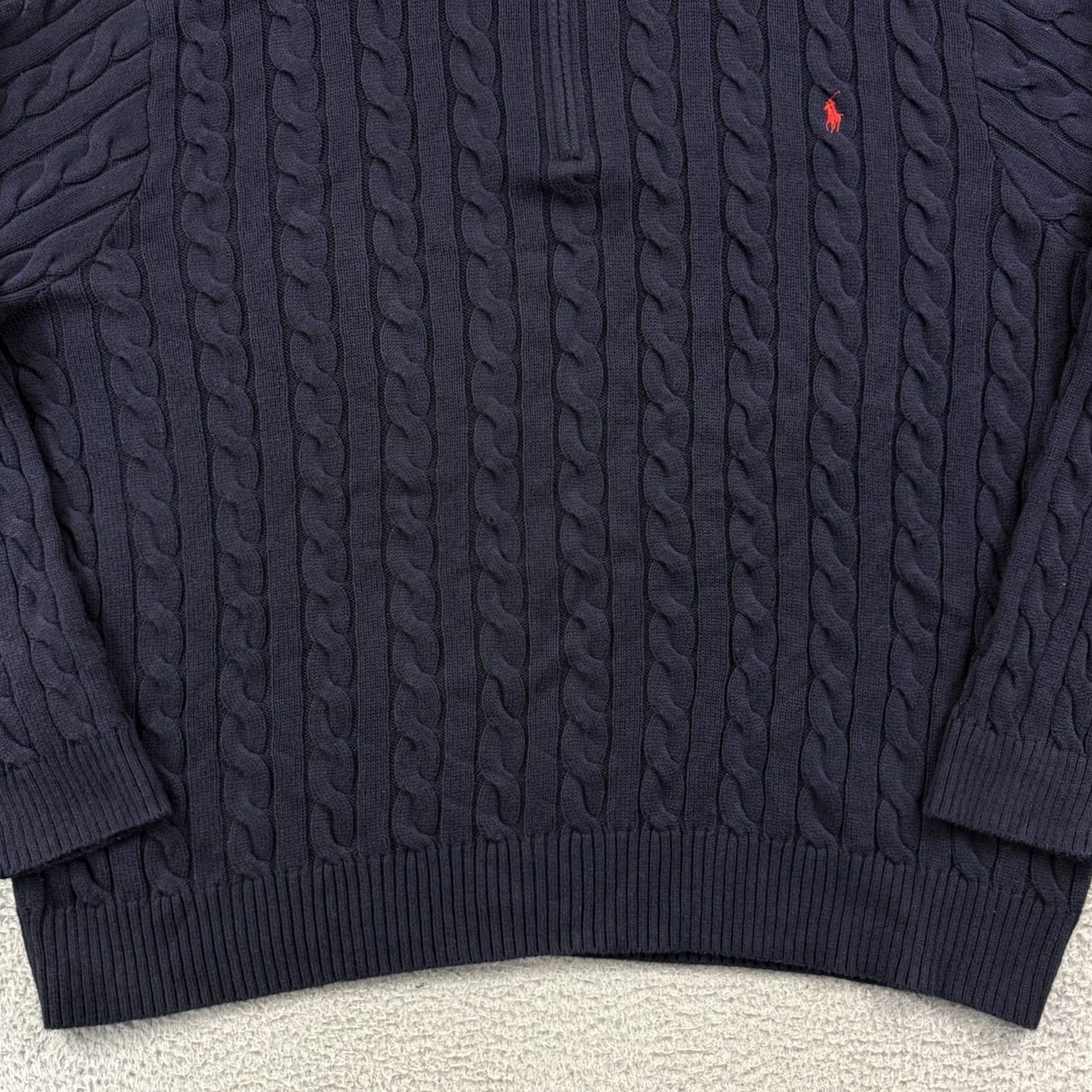 Ralph Lauren VINTAGE Polo Ralph Lauren Sweater Mens 4XLT Cable Knit Quarter Zip Navy Blue Preppy Size US XXL / EU 58 / 5 - 2 Thumbnail