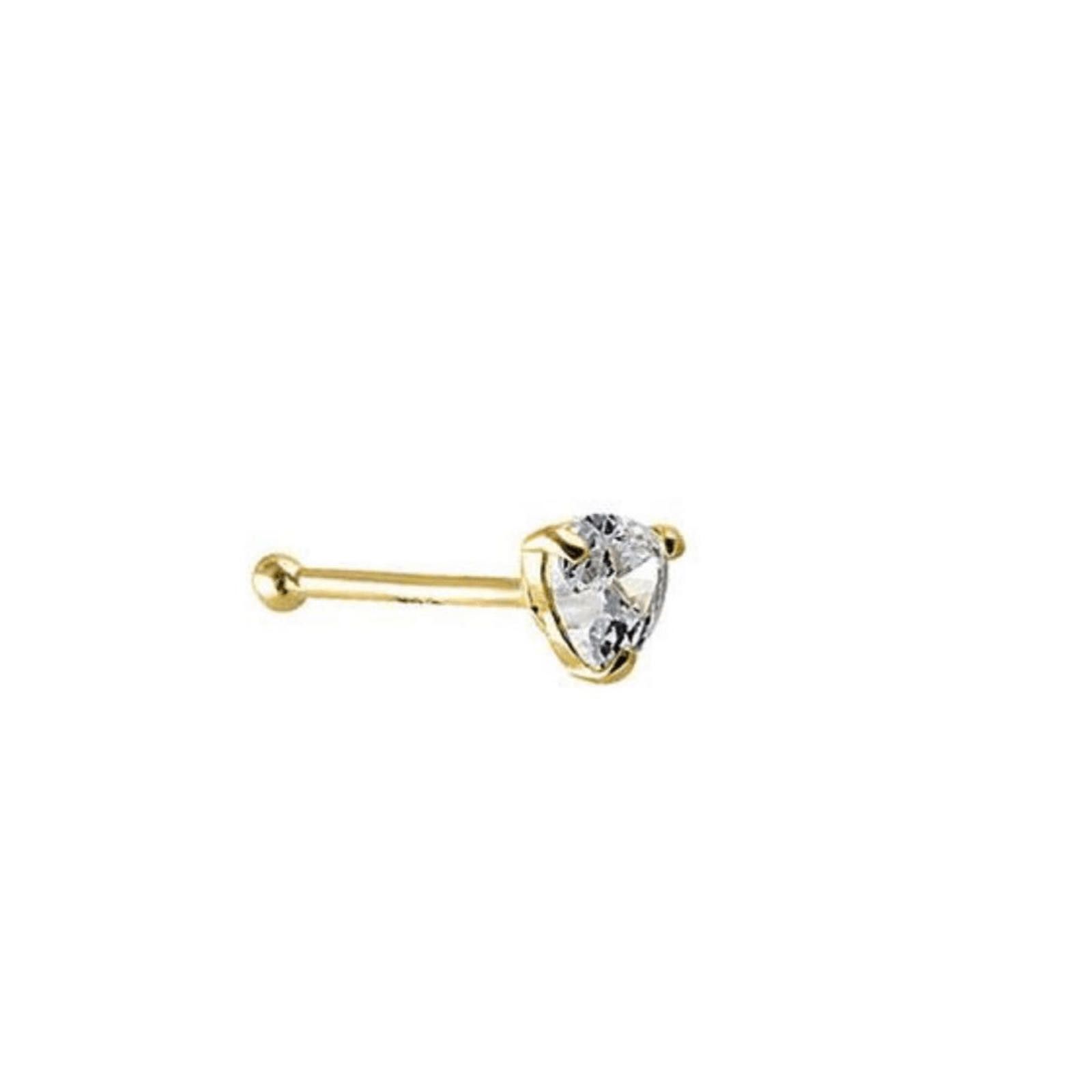 NBDN Nobrandedon New Solid 14K Yellow Gold Heart CZ Nose Stud Size ONE SIZE - 2 Thumbnail