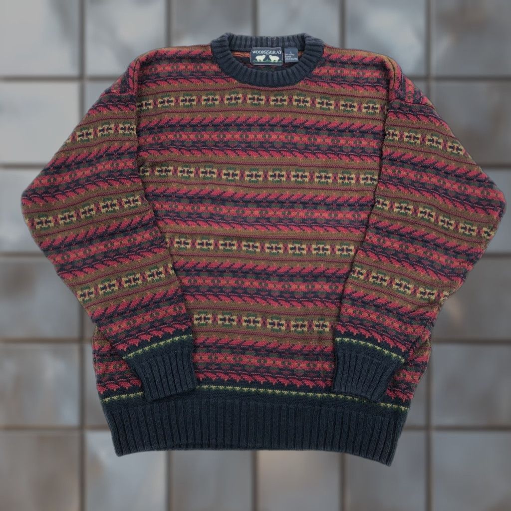 Vintage Woods and Gray Sweater Mens Large Stripe Patterned Vintage Cotton Crew Neck Size US L / EU 52-54 / 3 - 1 Thumbnail