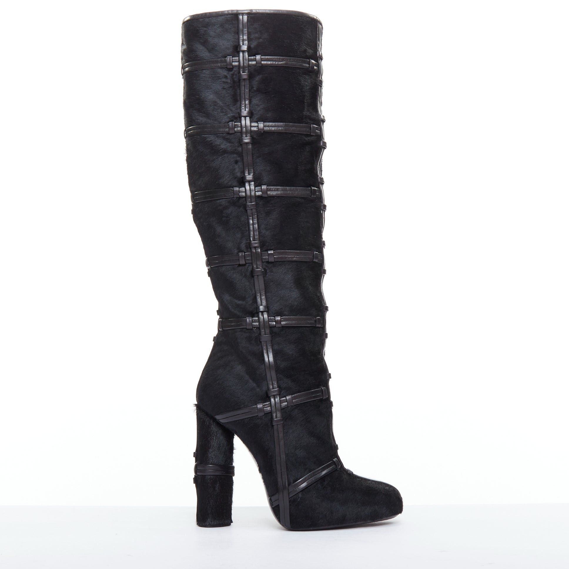 Tom Ford TOM FORD black ponyhair leather cage trim block heeled boots EU36 Size US 6 / IT 36 - 1 Thumbnail