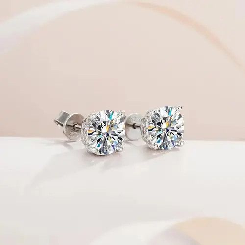 Jewelry × Sterling Silver 925 silver moissanite 2 carat four-prong earrings Size ONE SIZE - 3 Thumbnail