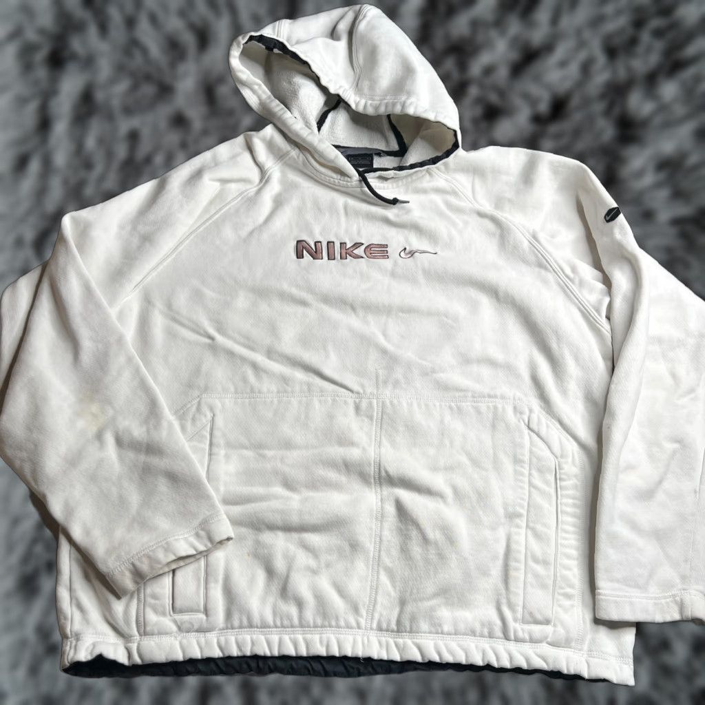 Nike VINTAGE Nike Pullover Hoodie White Swoosh Logo Mens M Light Stain Hoodie Mens M White Nike Pullover Hoodie 2000s Y2K Streetwear Size US M / EU 48-50 / 2 - 1 Thumbnail