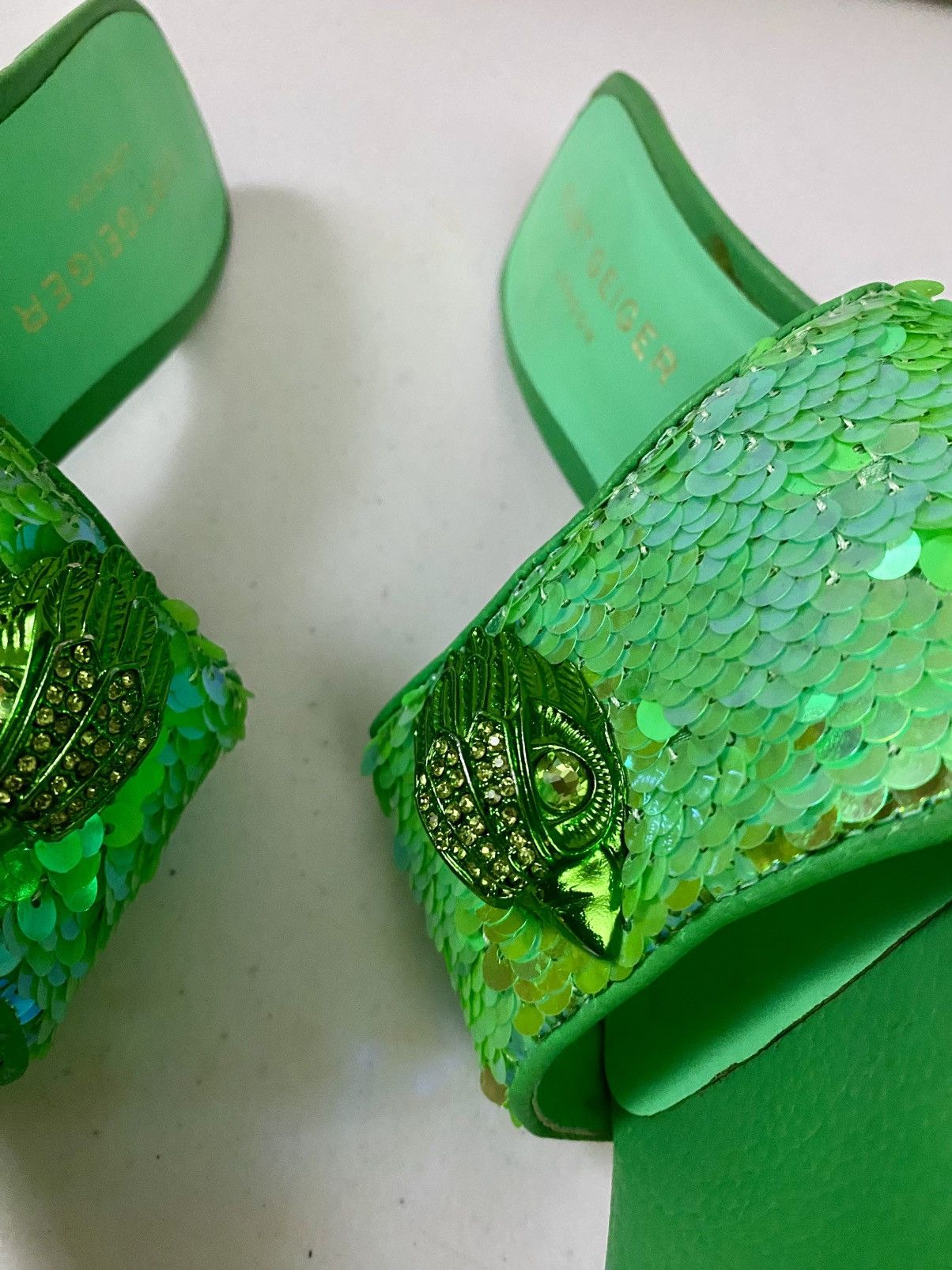 Kurt Geiger KURT GEIGER Green Kensington Sequin-Embellished Woven Mules Size US 6.5 / IT 36.5 - 5 Thumbnail