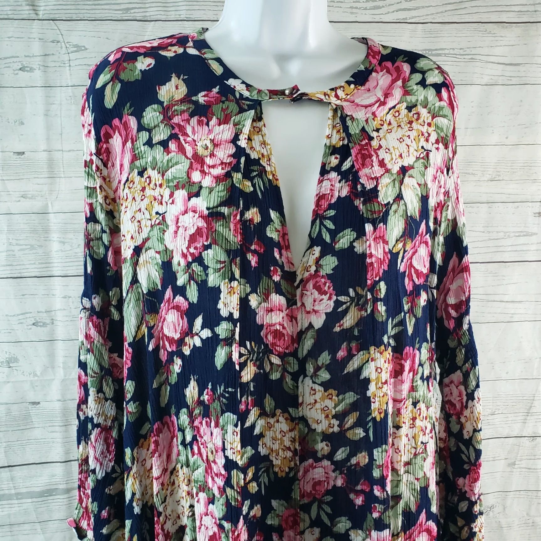 Vintage Umgee Womens Dress L Blue Pink Floral Cotton Blend Size L / US 10 / IT 46 - 2 Thumbnail