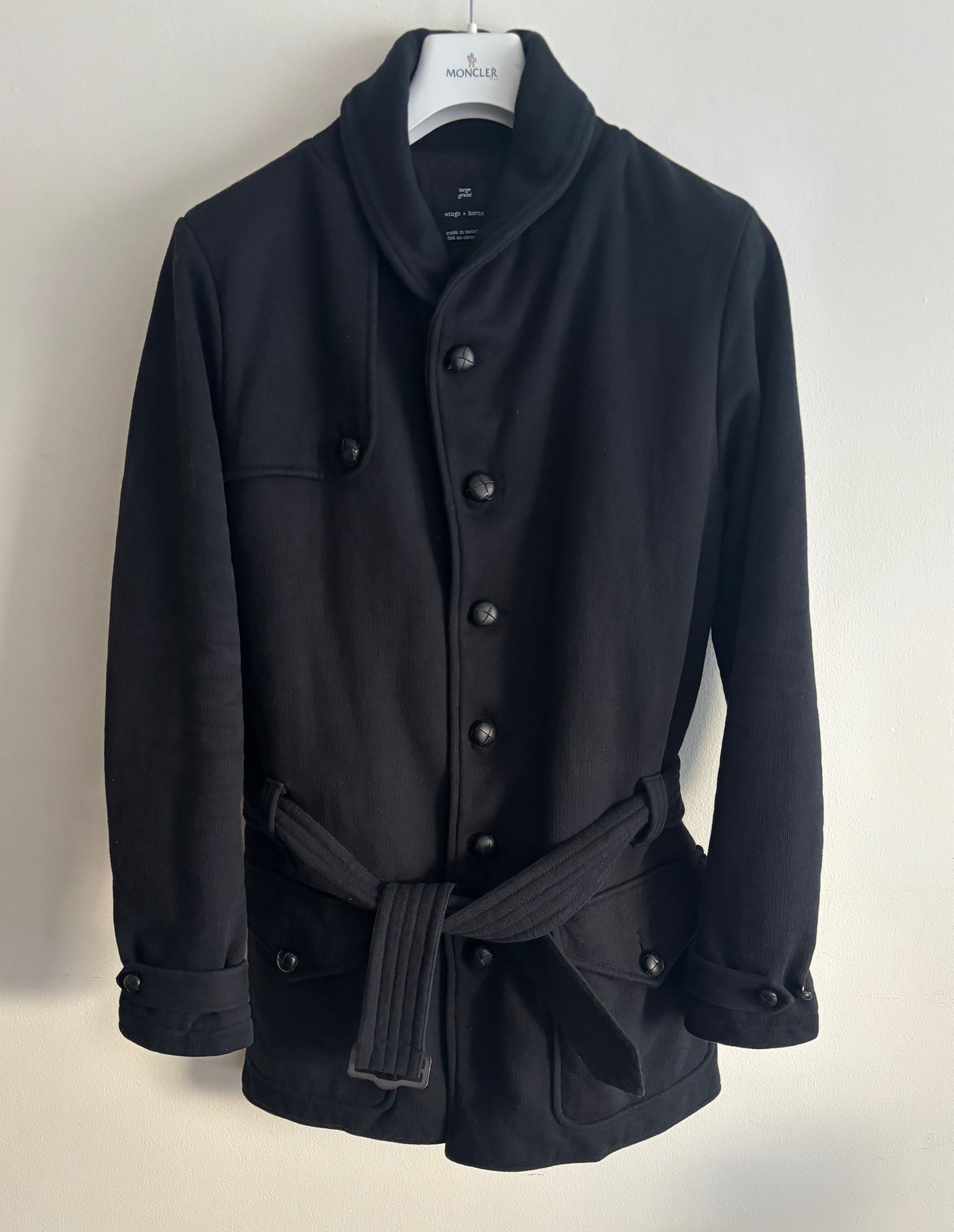 Wings + Horns Black Quilted Shawl Collar Belted Trench Coat - M/L Size US L / EU 52-54 / 3 - 1 Thumbnail