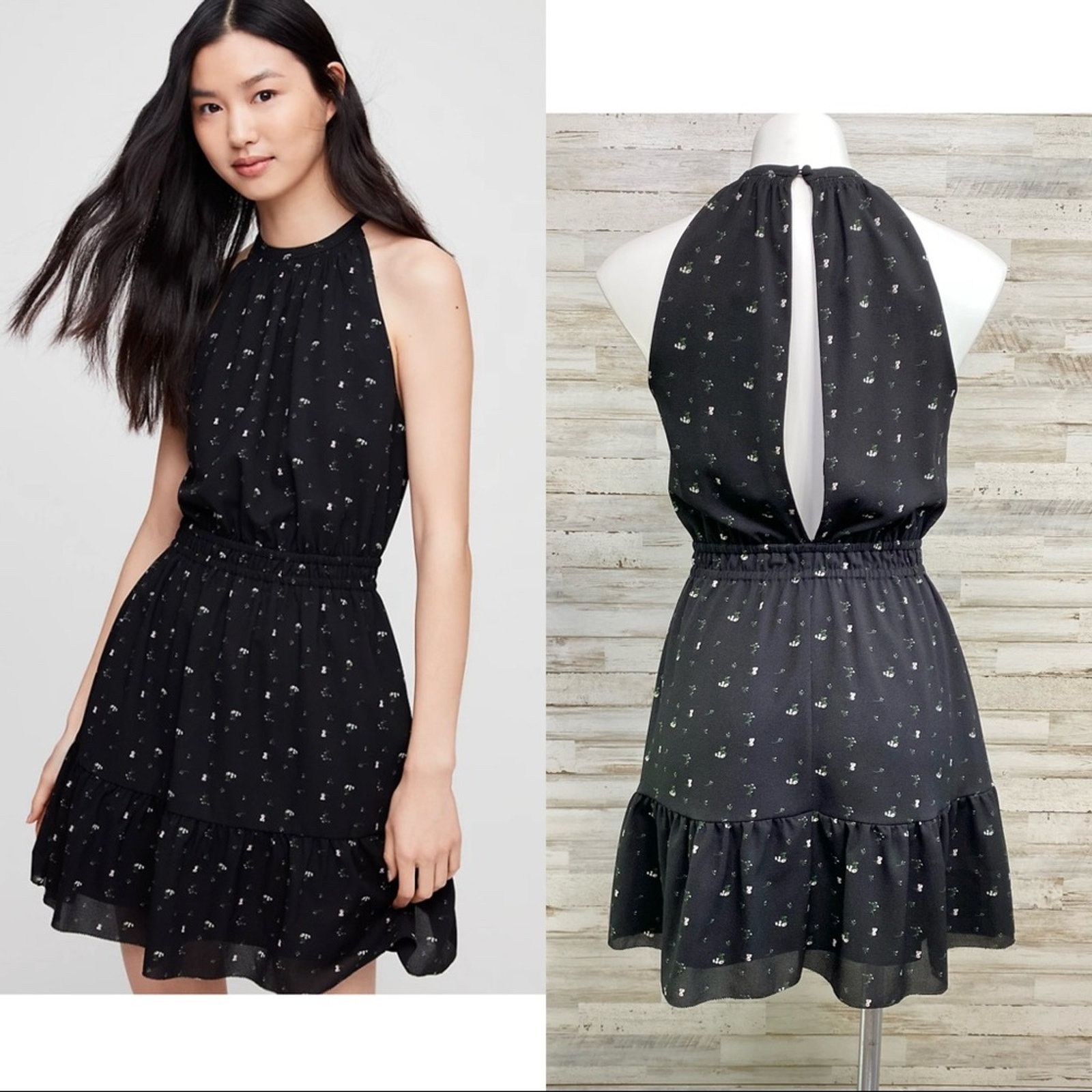 Aritzia Aritzia Wilfred Effet Halter Dress Sz XS Black Floral Ruffle Size XS / US 0-2 / IT 36-38 - 1 Thumbnail