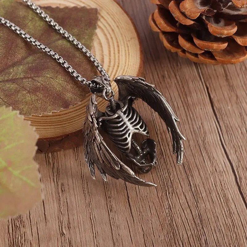 Vintage Retro Goth Skull Wings Necklace Size ONE SIZE - 3 Thumbnail